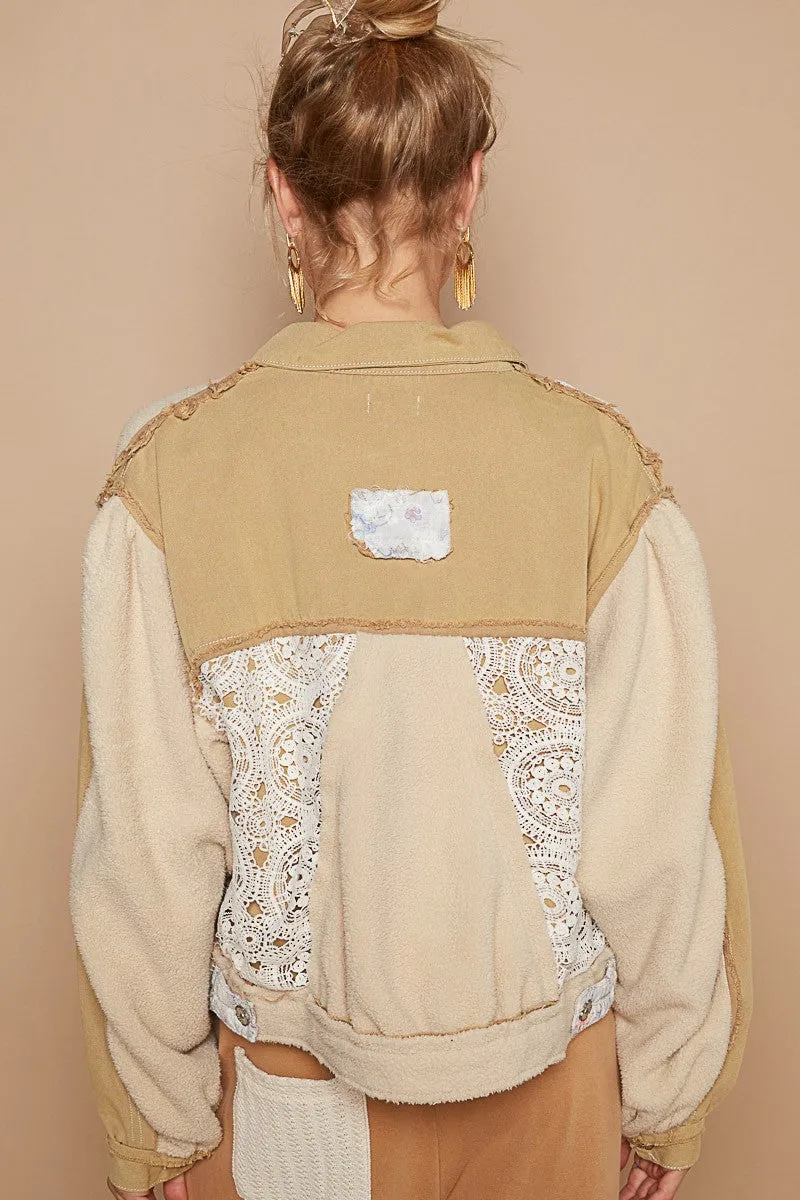 🌟 POL Crochet Patch Exposed Seam Button-Up Jacket 🌟