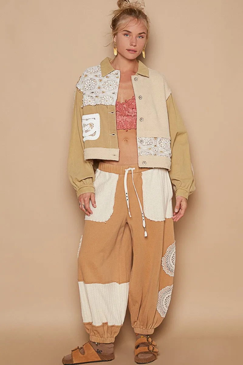 🌟 POL Crochet Patch Exposed Seam Button-Up Jacket 🌟