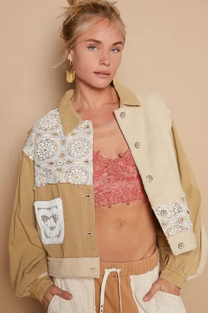 🌟 POL Crochet Patch Exposed Seam Button-Up Jacket 🌟
