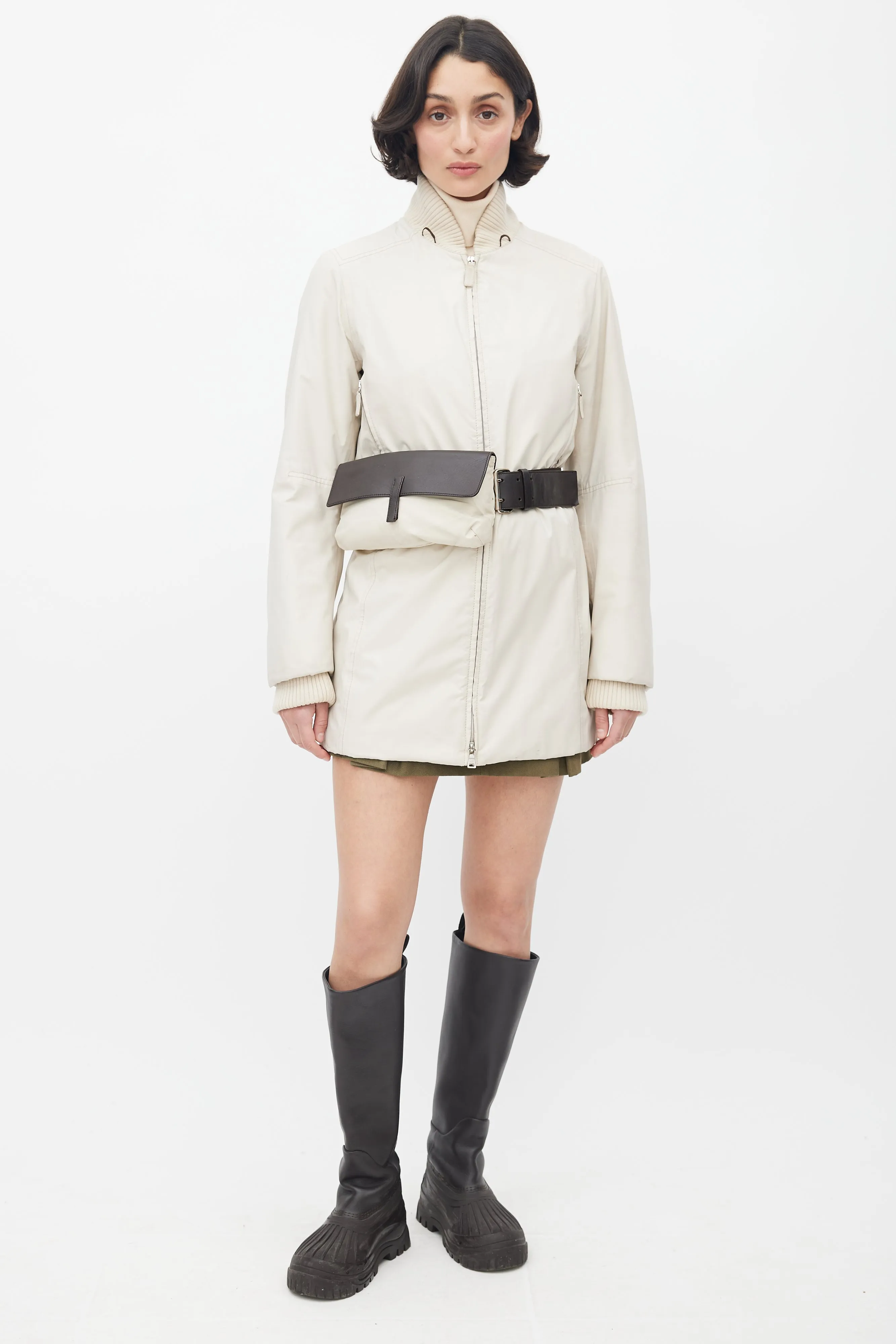 1990's Cream Belted Padded Jacket