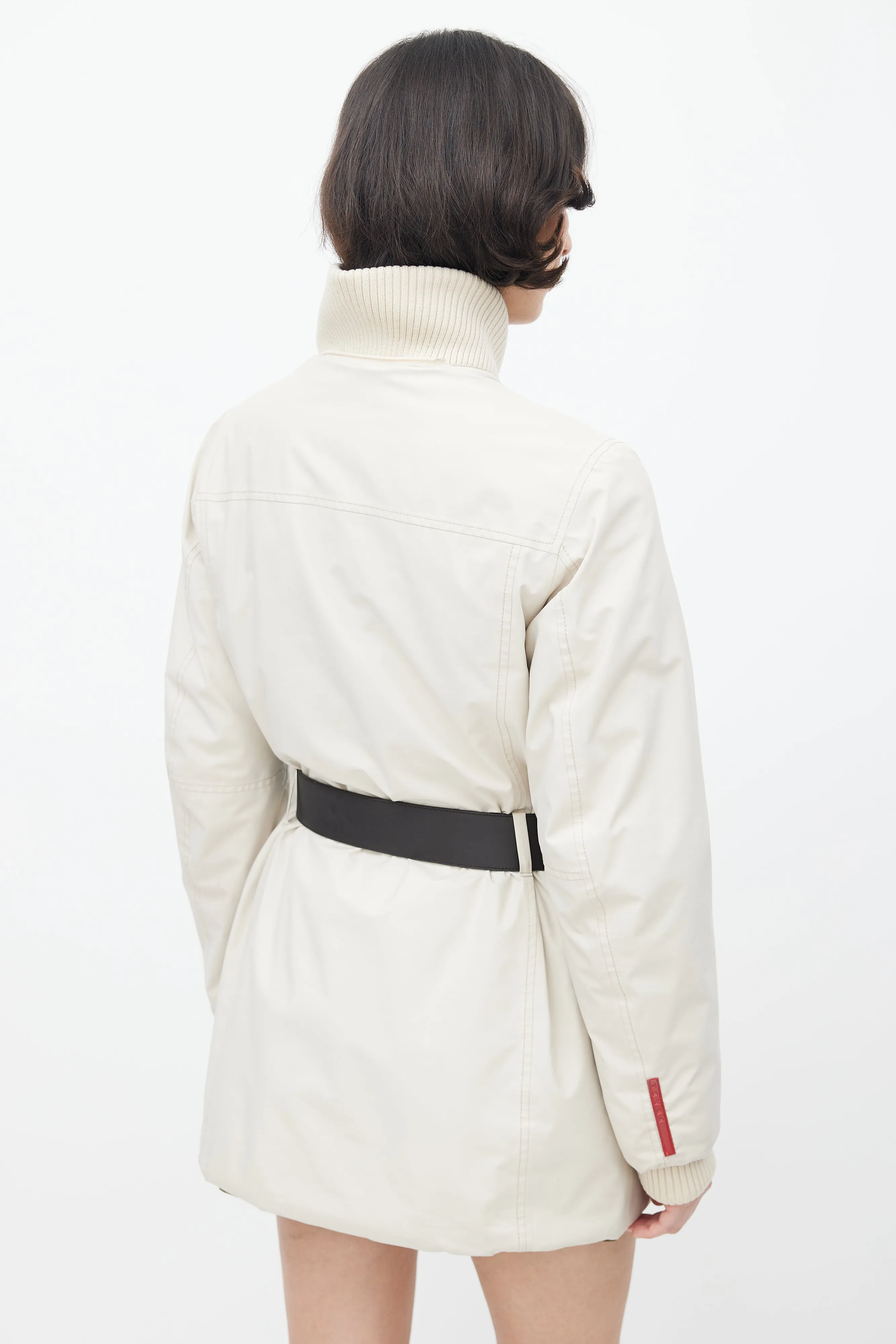 1990's Cream Belted Padded Jacket