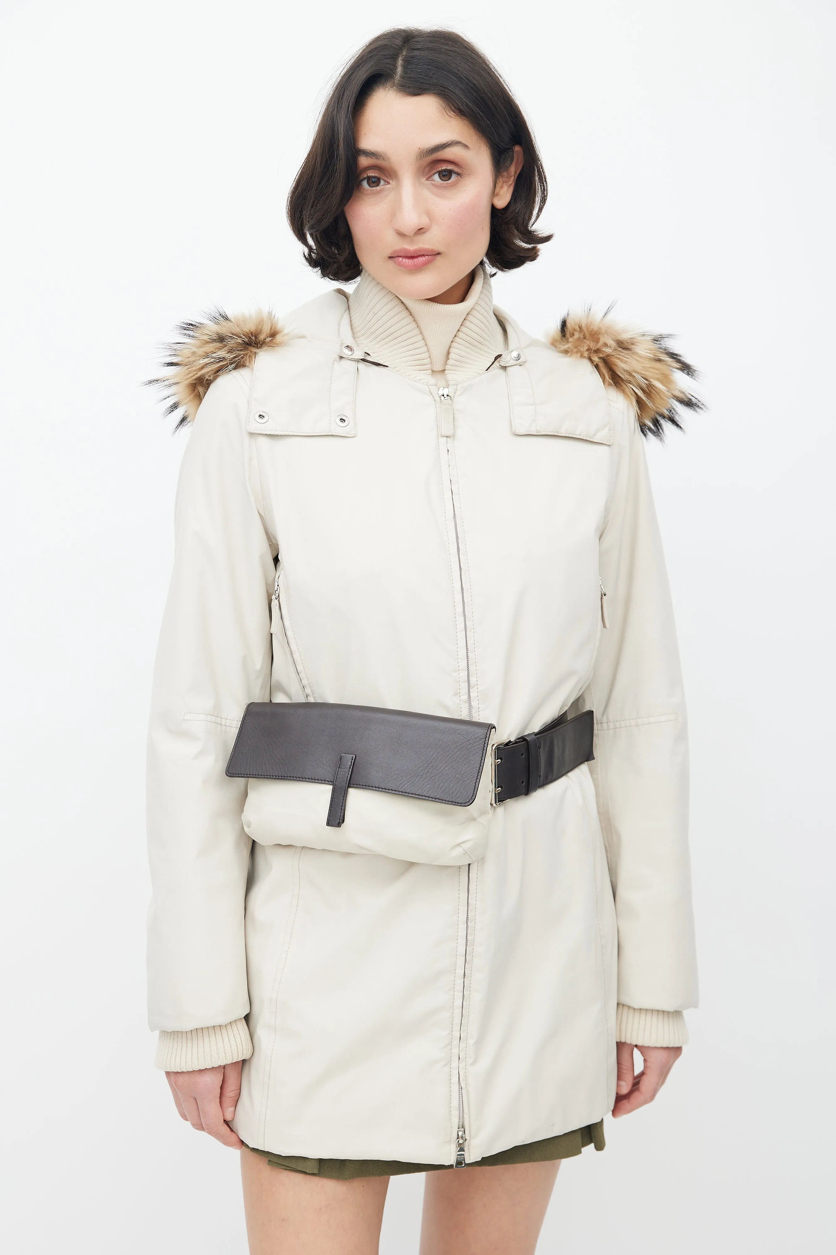 1990's Cream Belted Padded Jacket