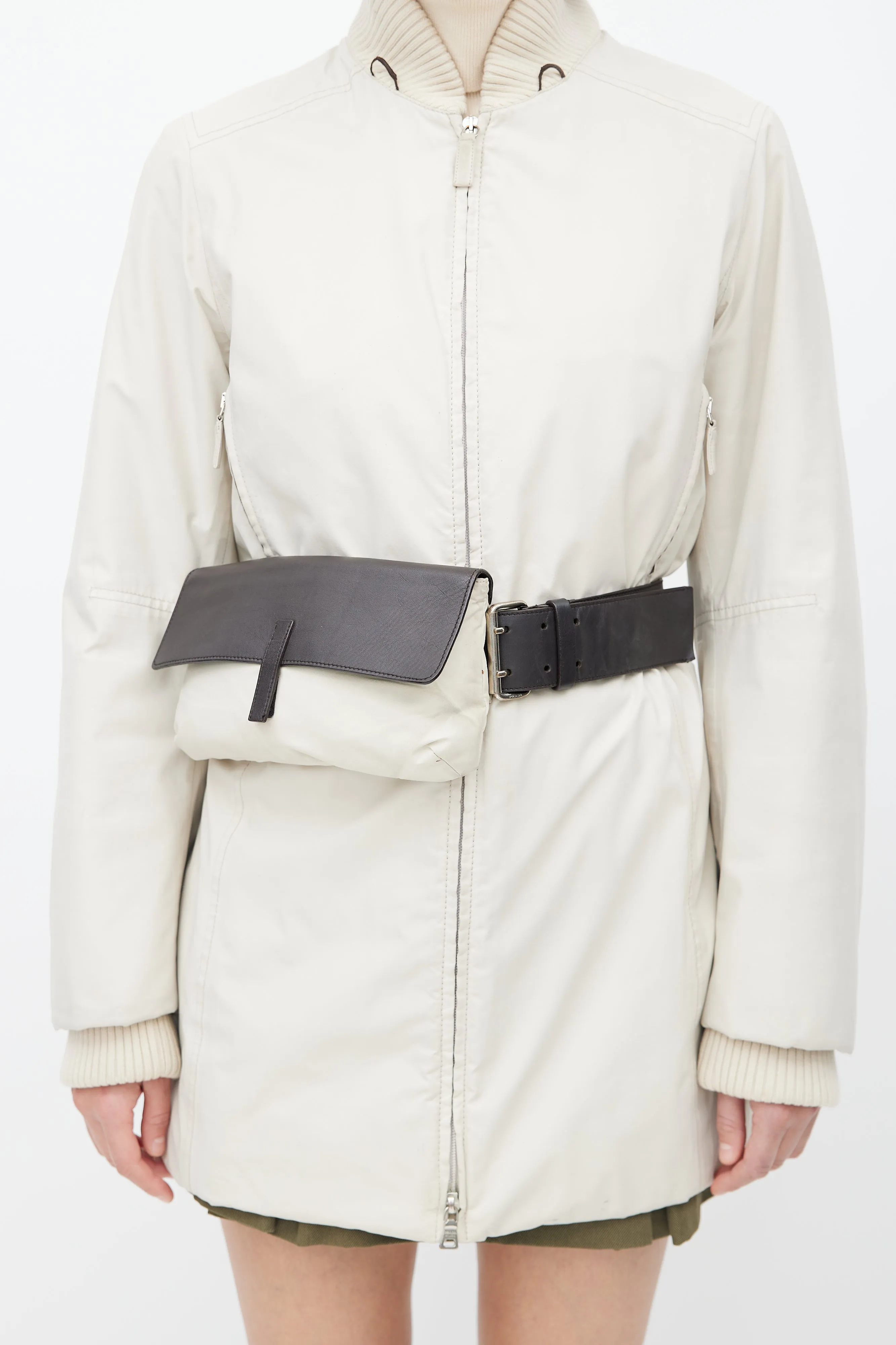 1990's Cream Belted Padded Jacket