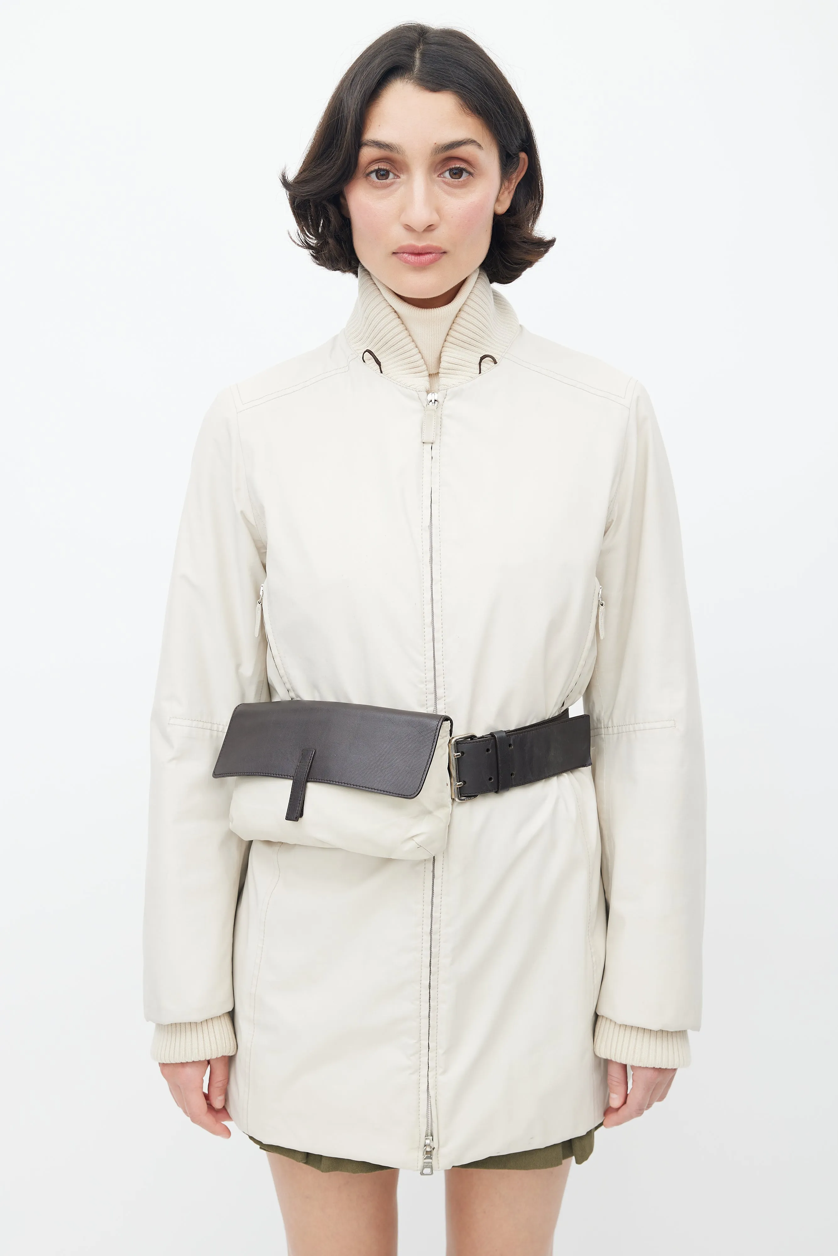 1990's Cream Belted Padded Jacket