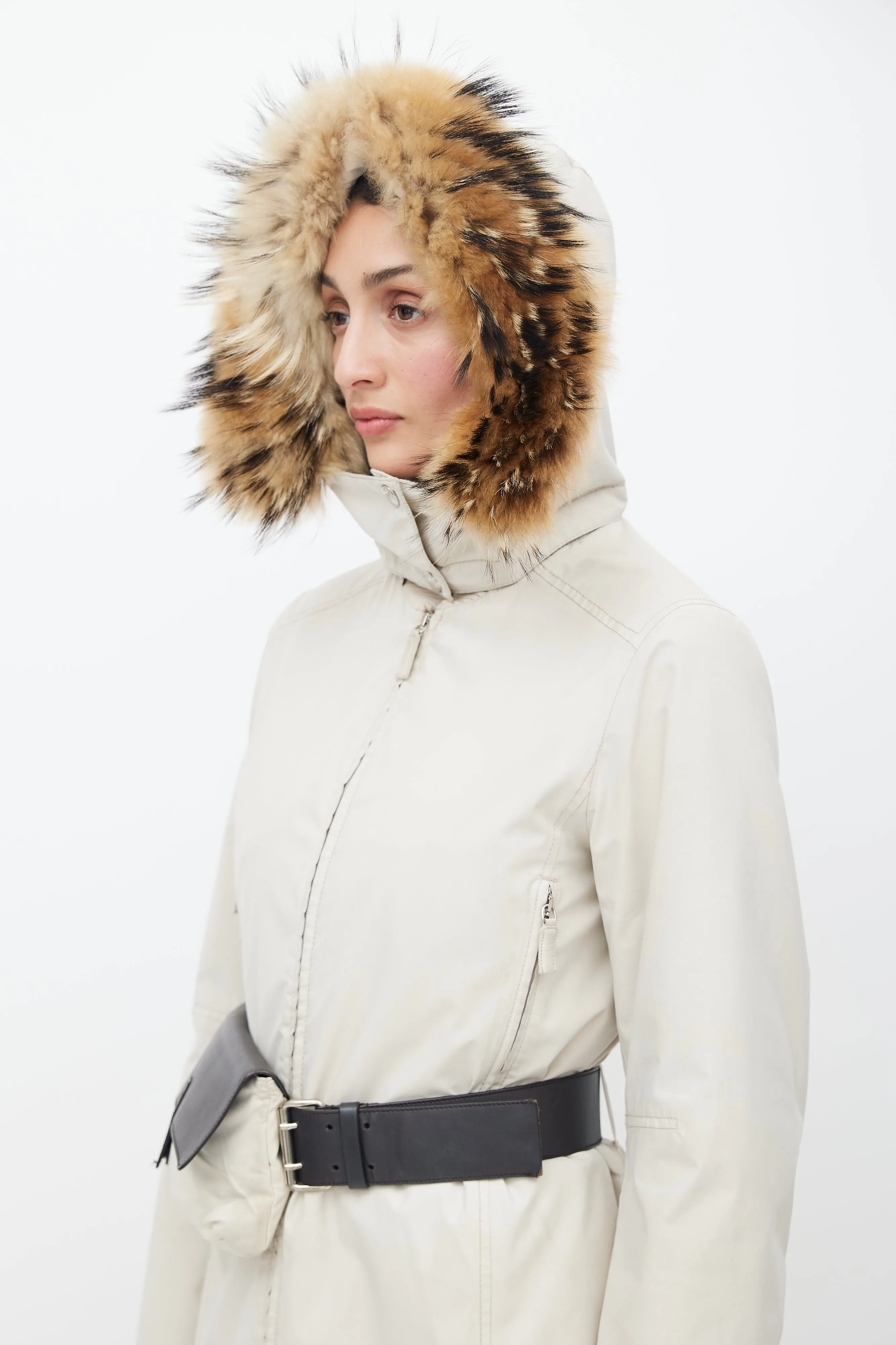 1990's Cream Belted Padded Jacket