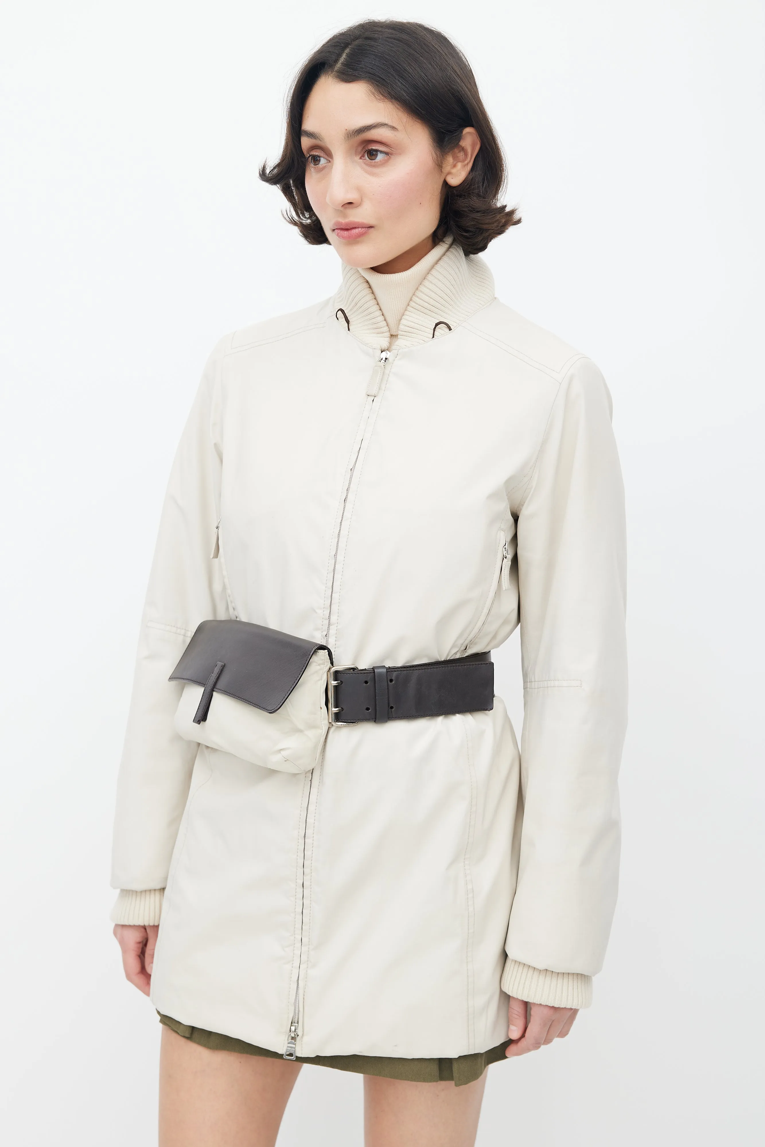 1990's Cream Belted Padded Jacket
