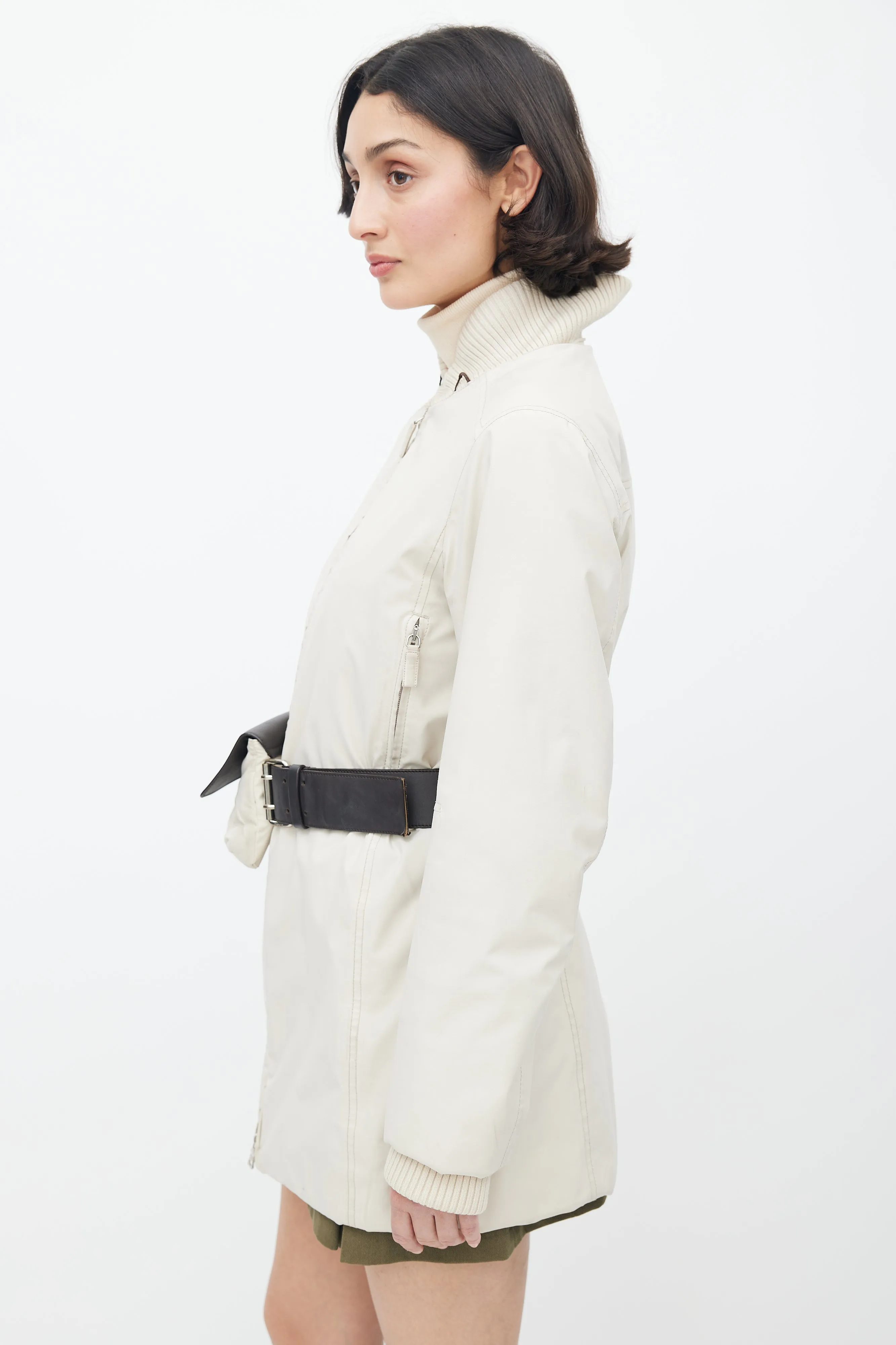 1990's Cream Belted Padded Jacket