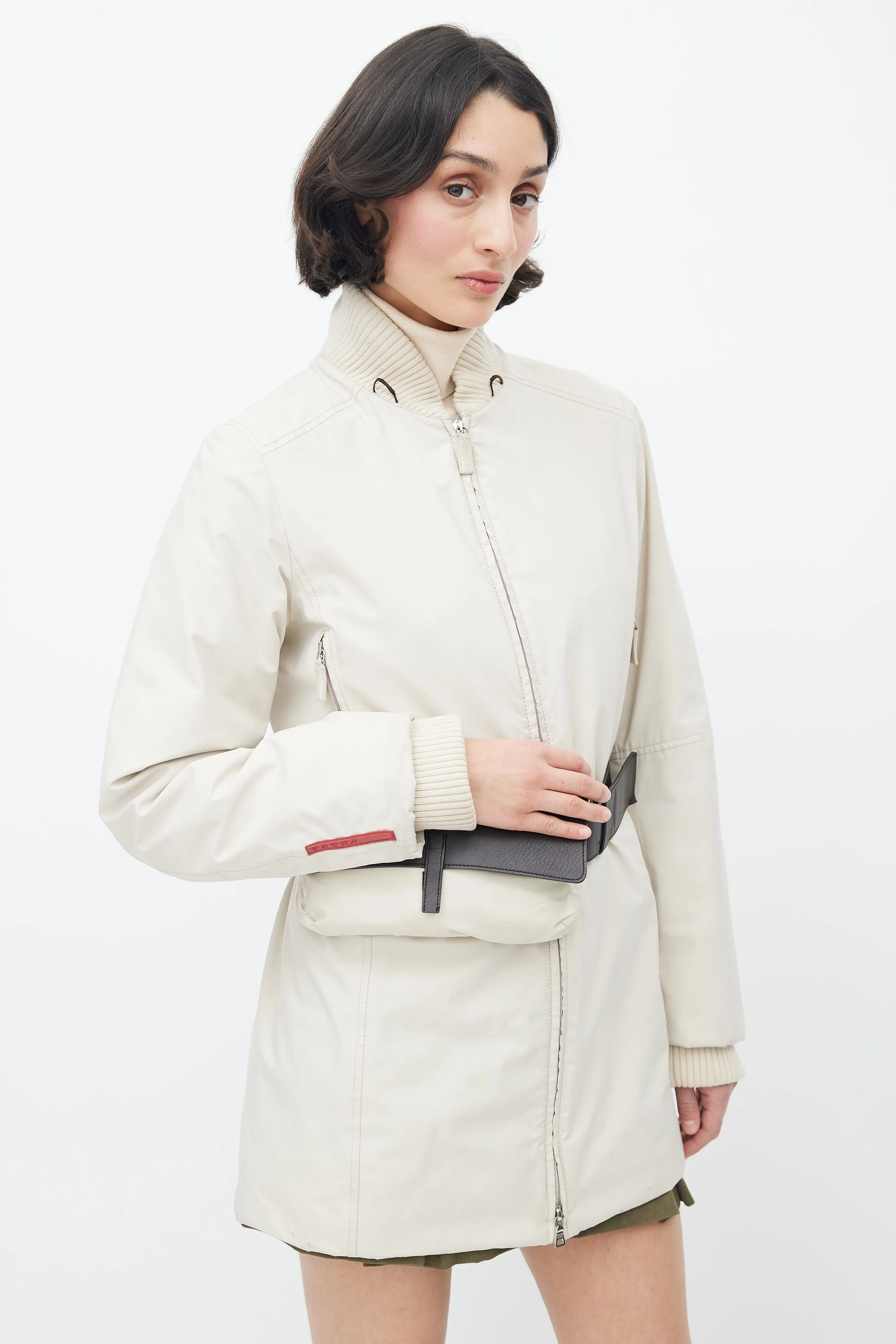 1990's Cream Belted Padded Jacket