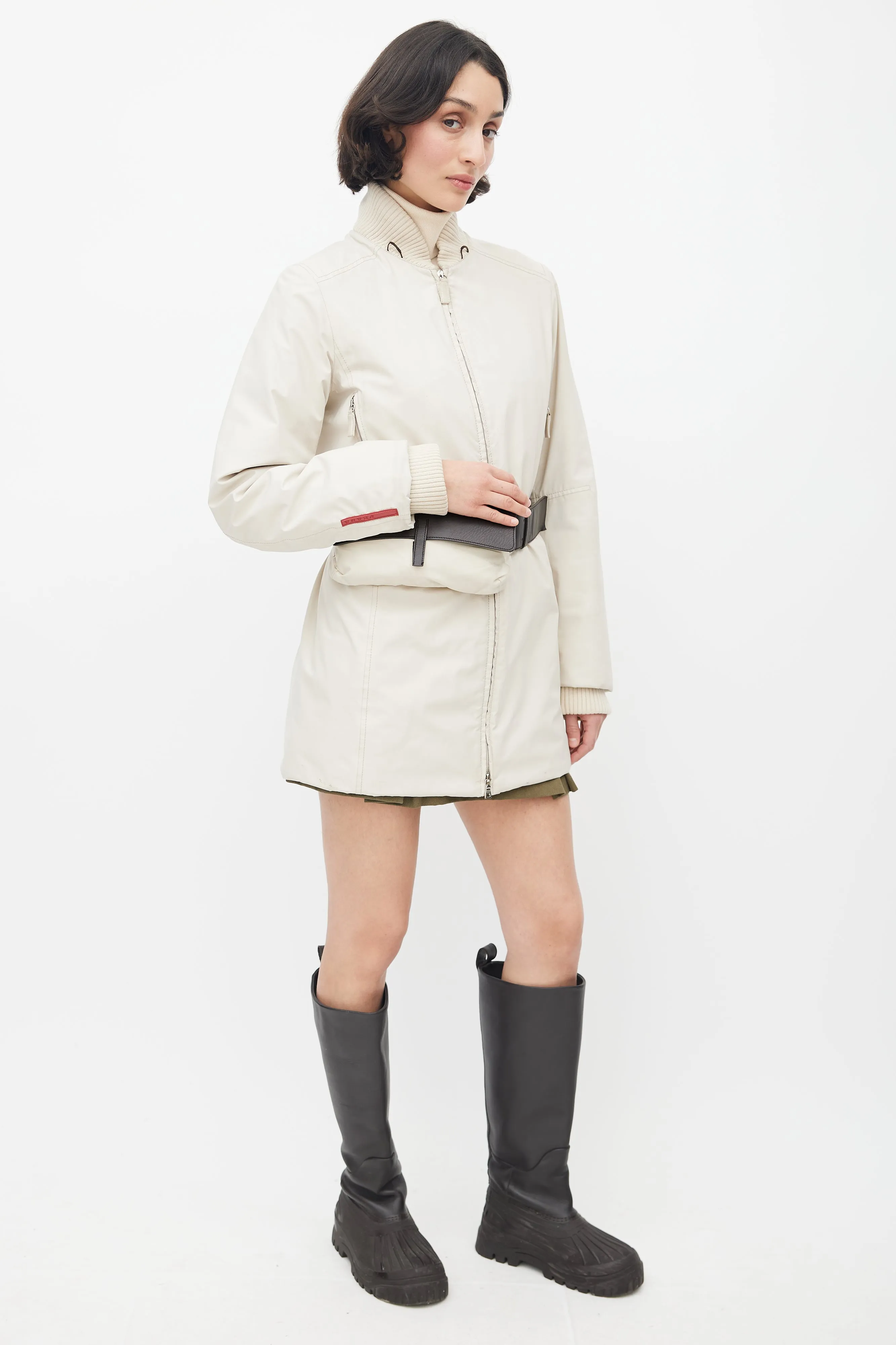 1990's Cream Belted Padded Jacket