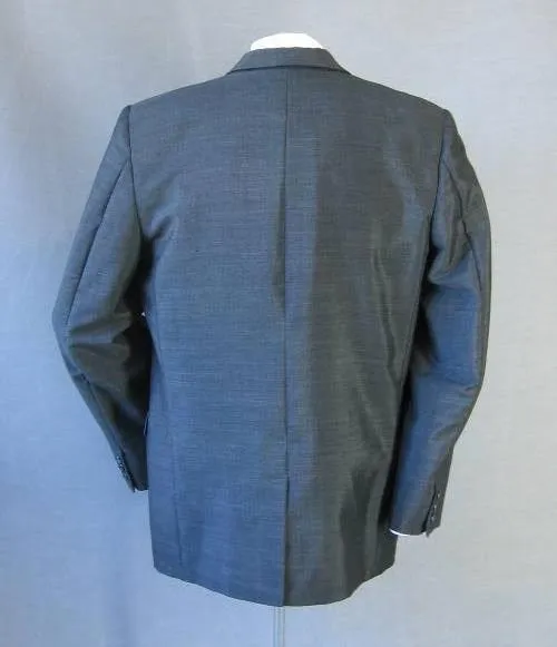 60s Men's Suit Jacket Vintage Sharkskin Edwardian Inspired Charcoal Gray Medium VFG