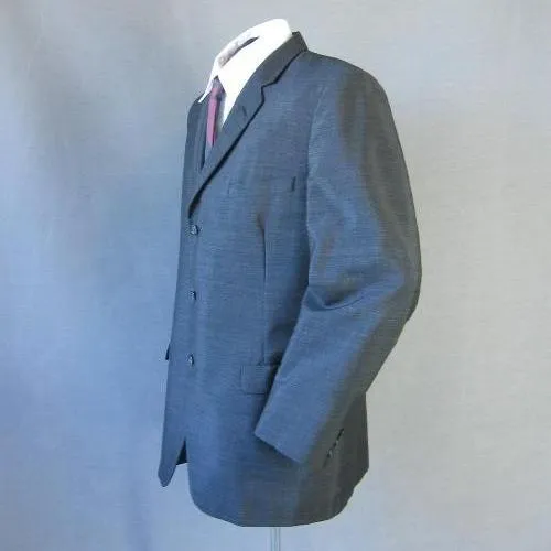 60s Men's Suit Jacket Vintage Sharkskin Edwardian Inspired Charcoal Gray Medium VFG