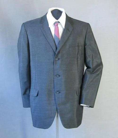 60s Men's Suit Jacket Vintage Sharkskin Edwardian Inspired Charcoal Gray Medium VFG