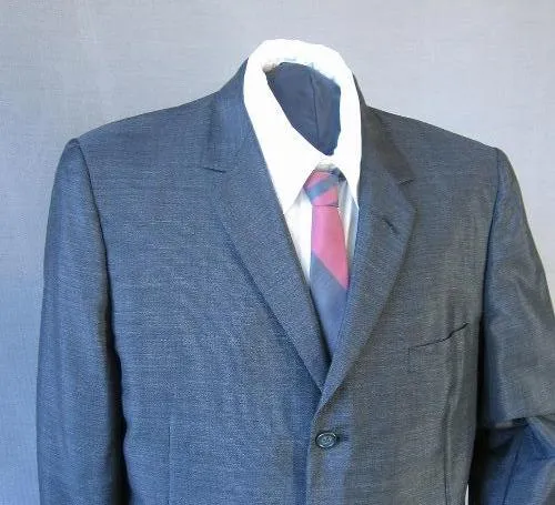 60s Men's Suit Jacket Vintage Sharkskin Edwardian Inspired Charcoal Gray Medium VFG
