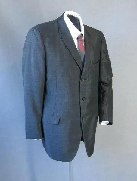 60s Men's Suit Jacket Vintage Sharkskin Edwardian Inspired Charcoal Gray Medium VFG
