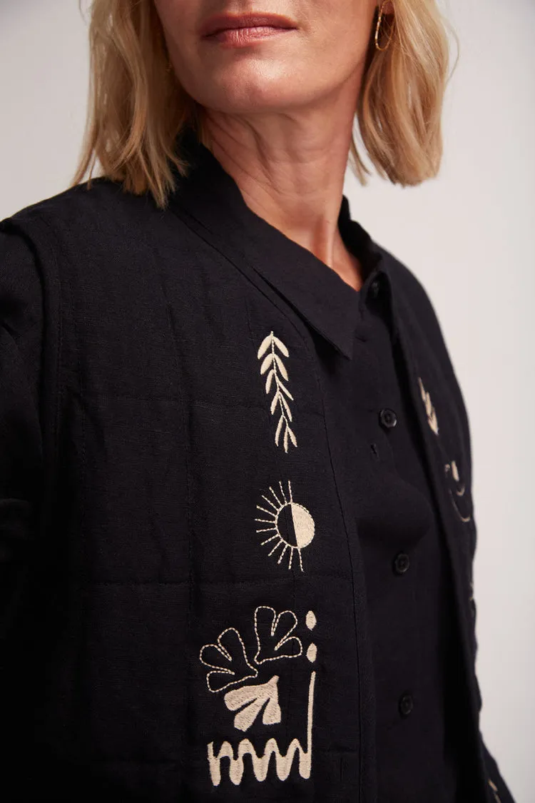 Abstract Black Embroidered Waistcoat