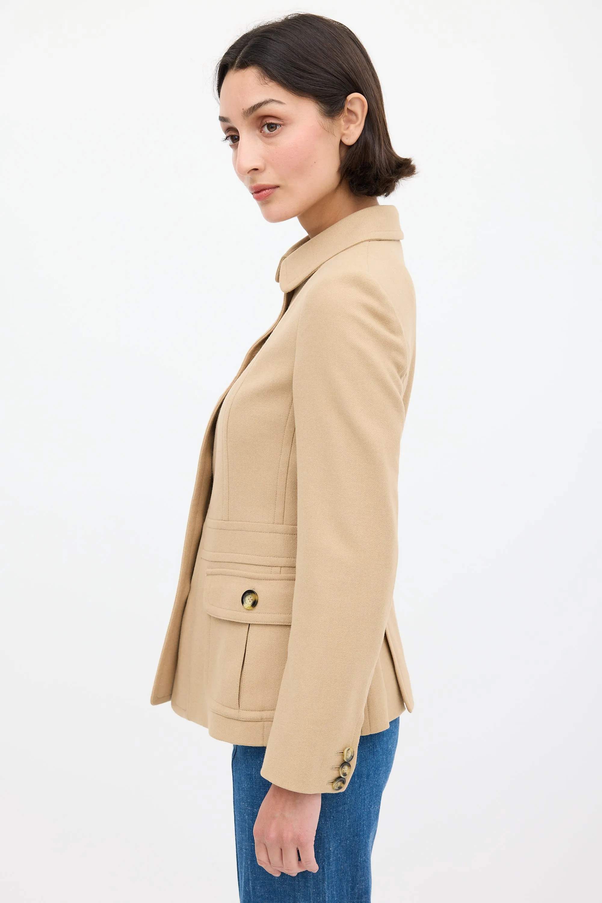 Beige Wool Panelled Jacket