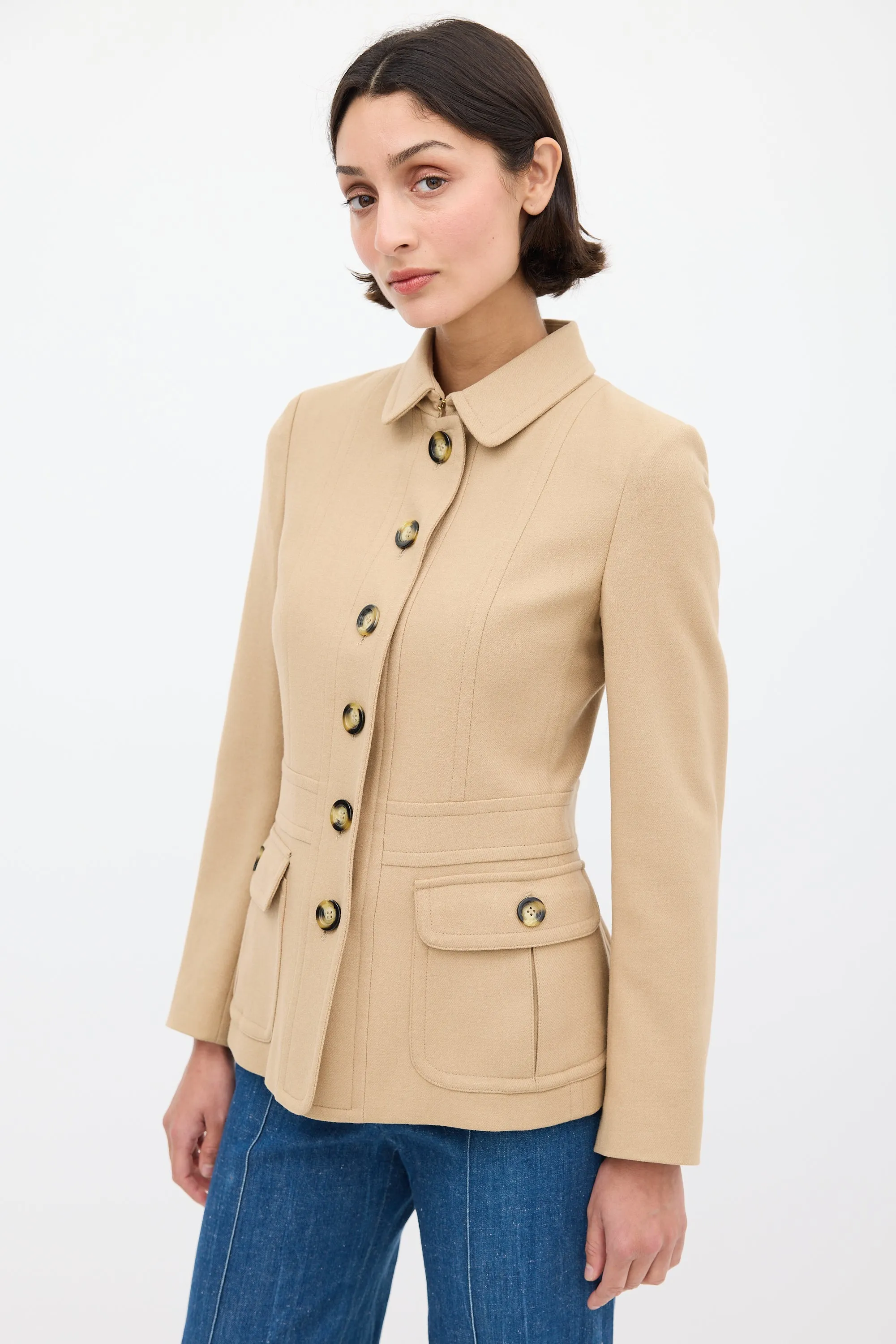 Beige Wool Panelled Jacket