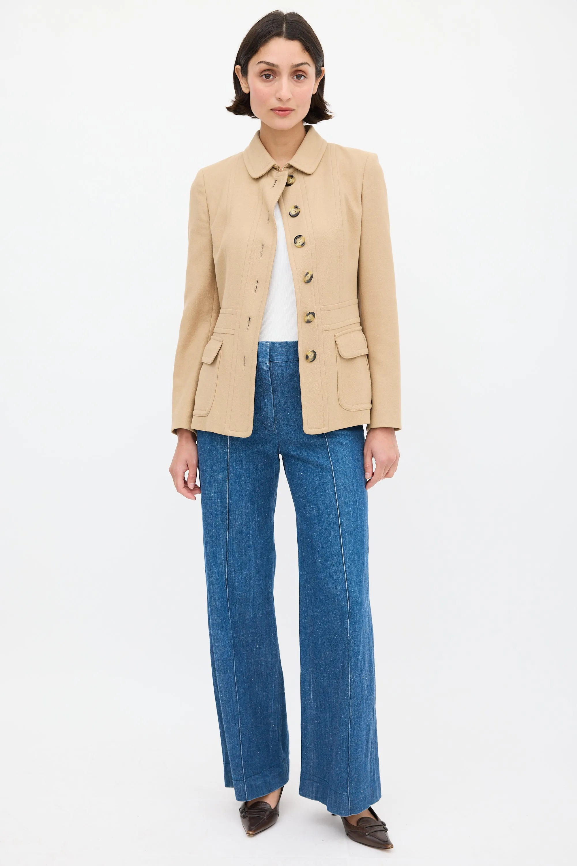Beige Wool Panelled Jacket