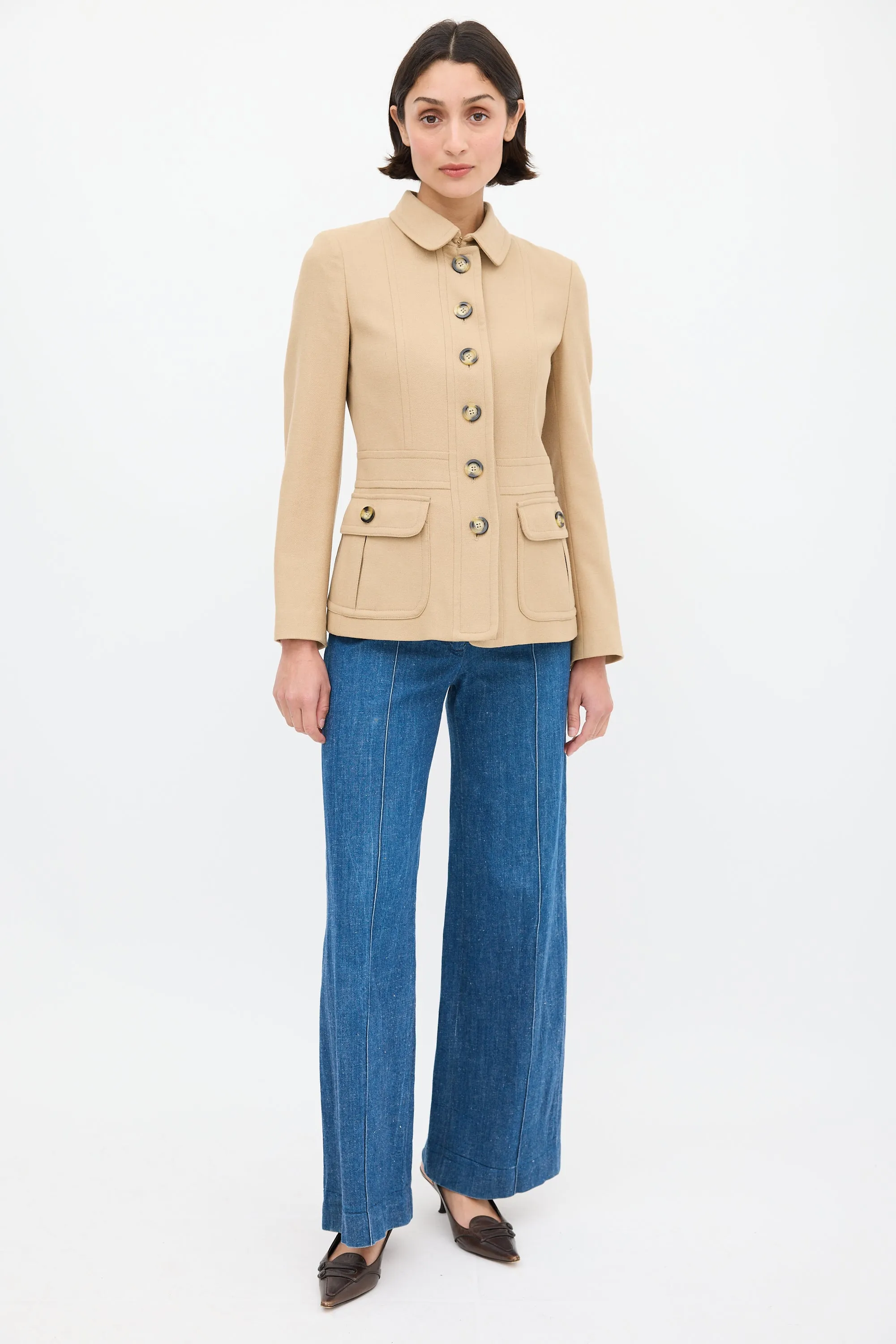 Beige Wool Panelled Jacket