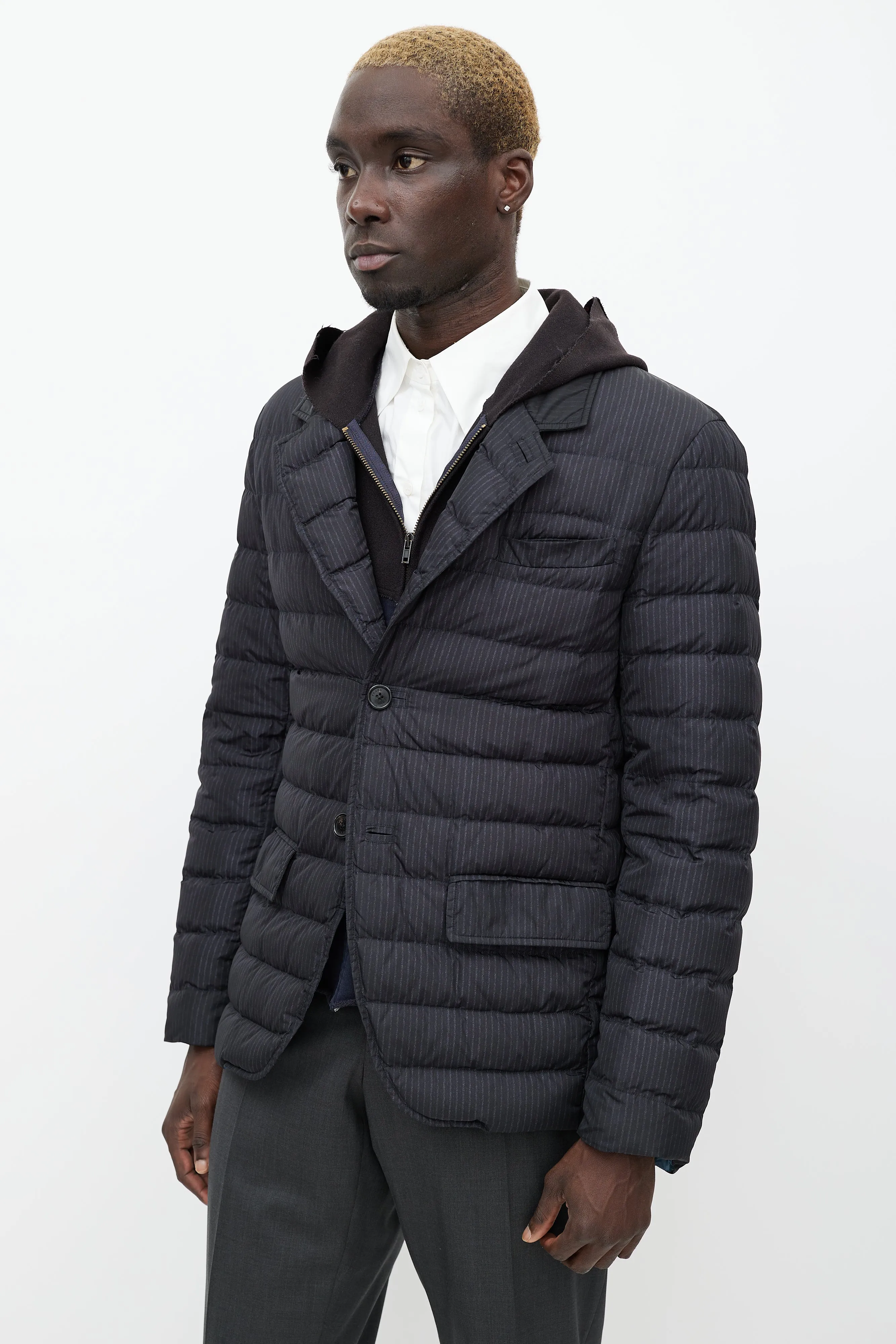 Black Pinstripe Padded Jacket