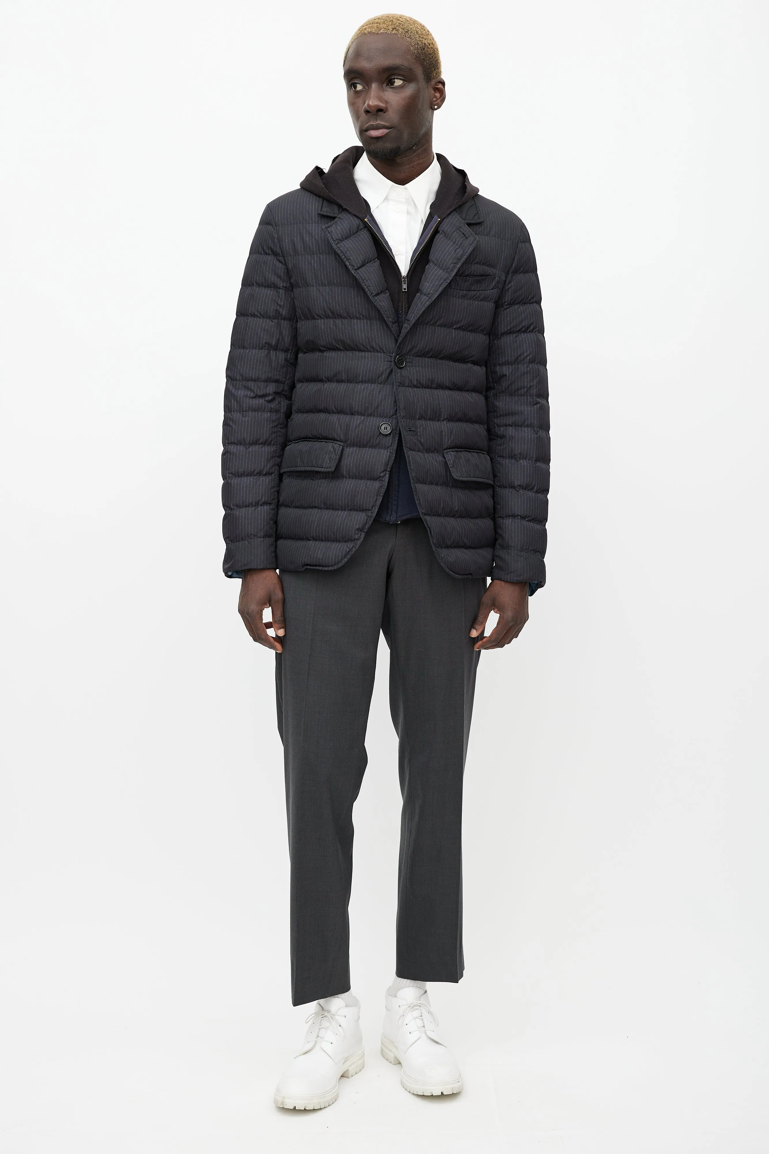 Black Pinstripe Padded Jacket