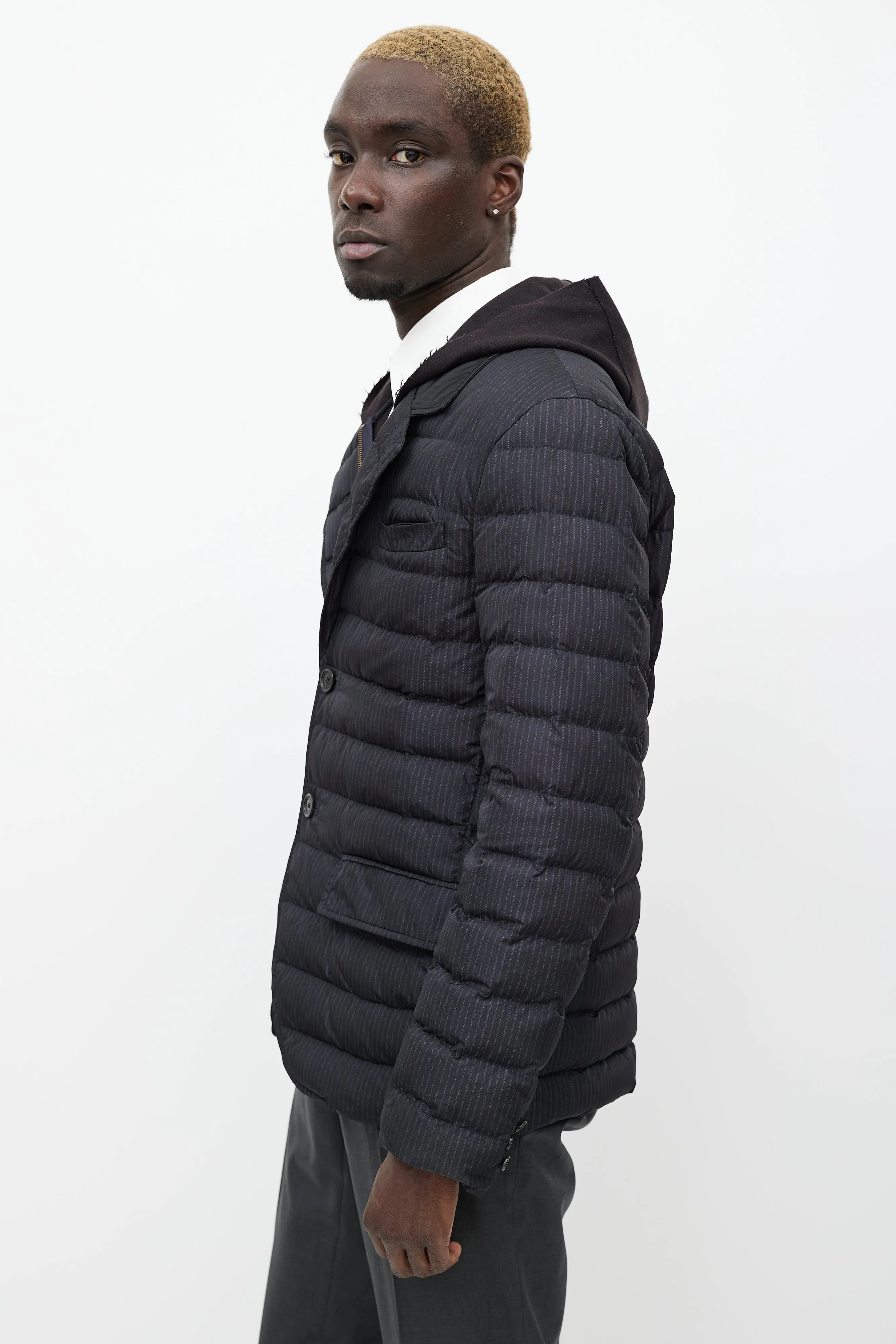 Black Pinstripe Padded Jacket