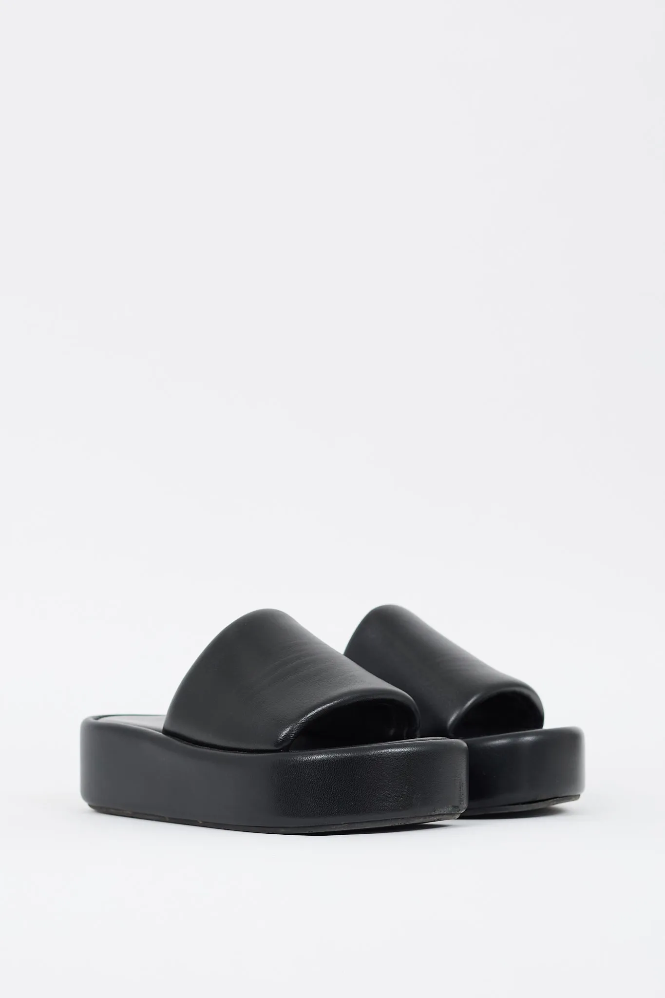 Black Rise Leather Platform Slide