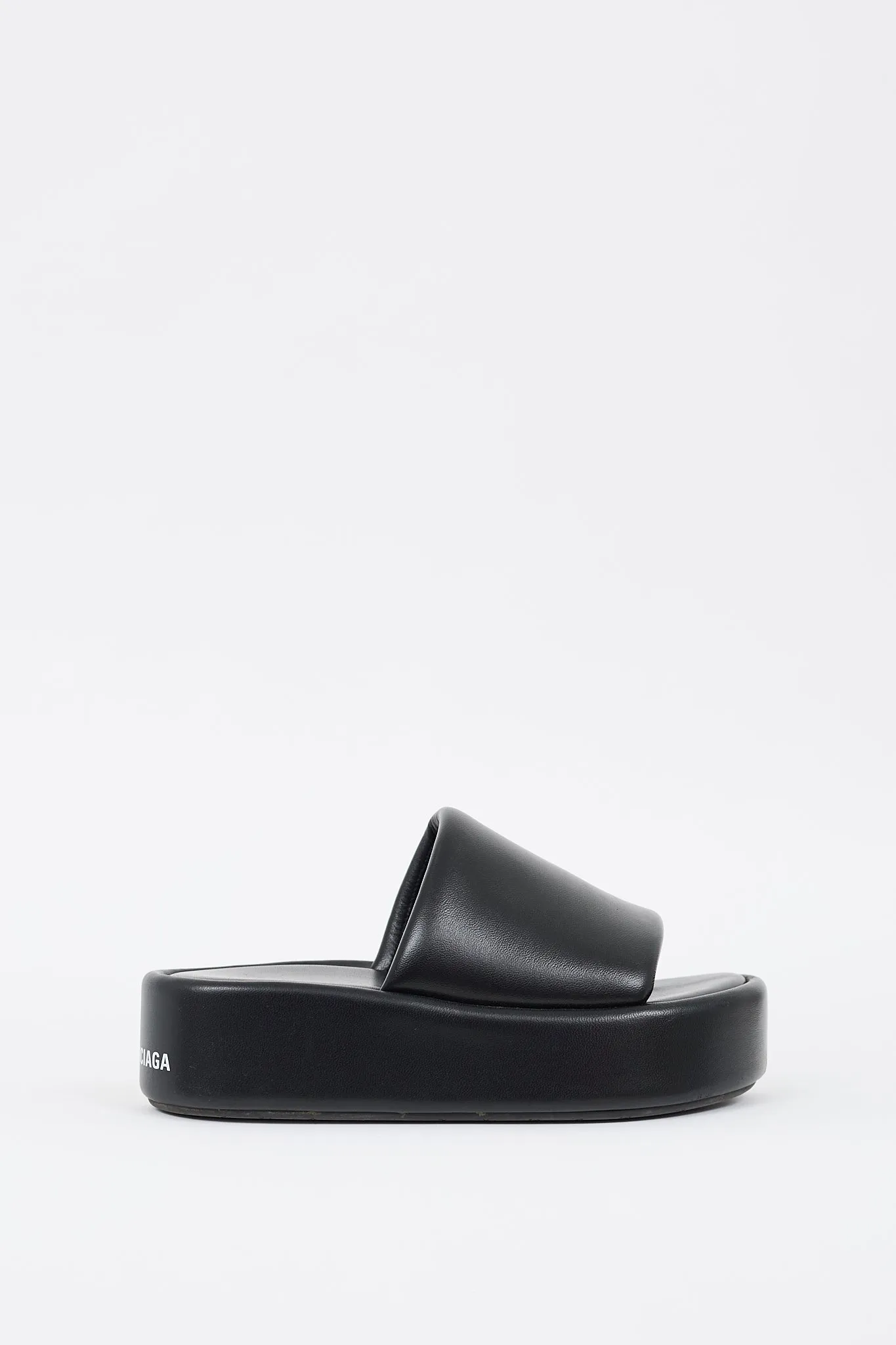 Black Rise Leather Platform Slide