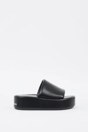Black Rise Leather Platform Slide