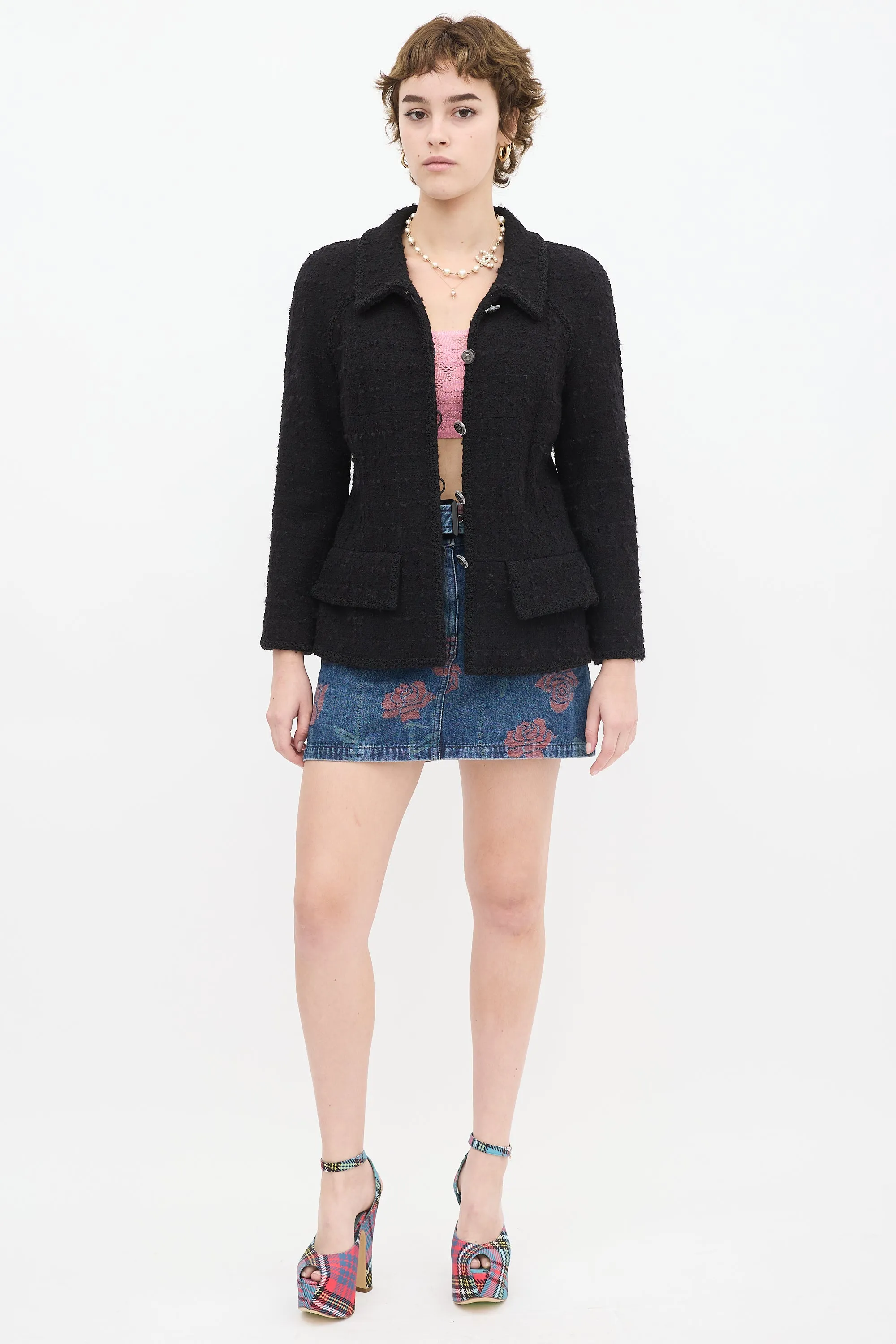 Black Wool & Mohair Two Pocket Jacket