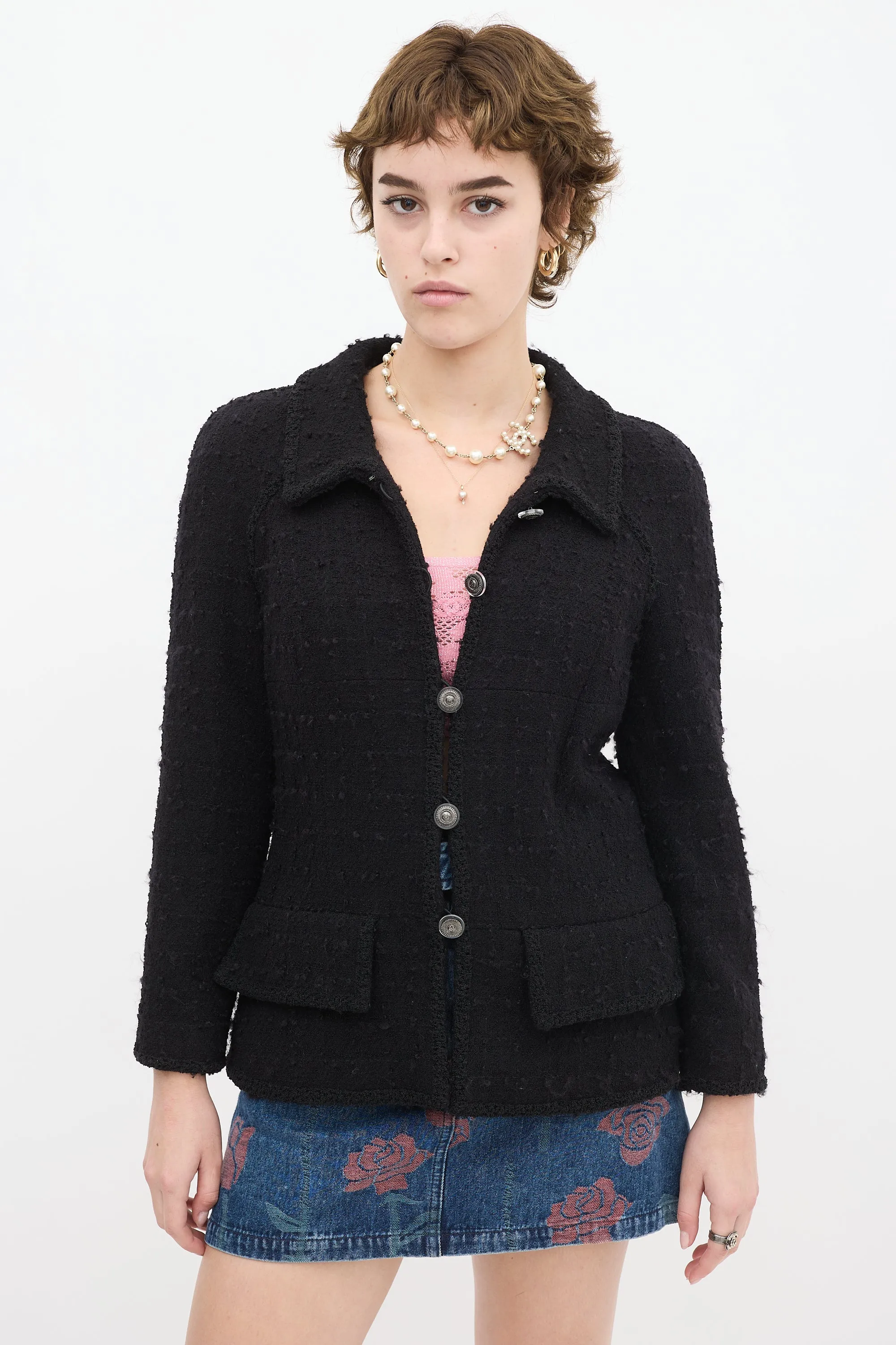 Black Wool & Mohair Two Pocket Jacket
