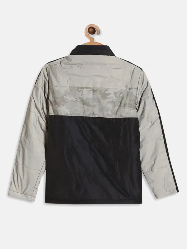 Boys Camouflage Colourblocked Padded Jacket With Patchwork