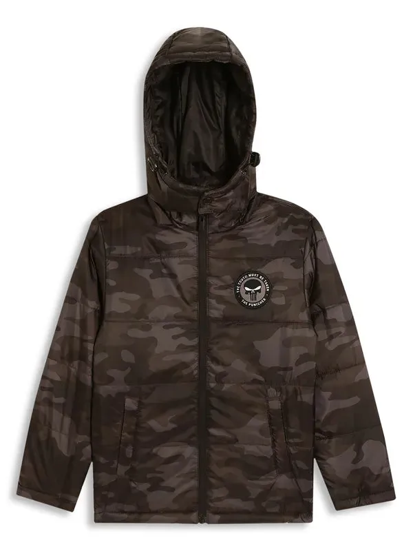 Boys Camouflage Padded Jacket With Patchwork