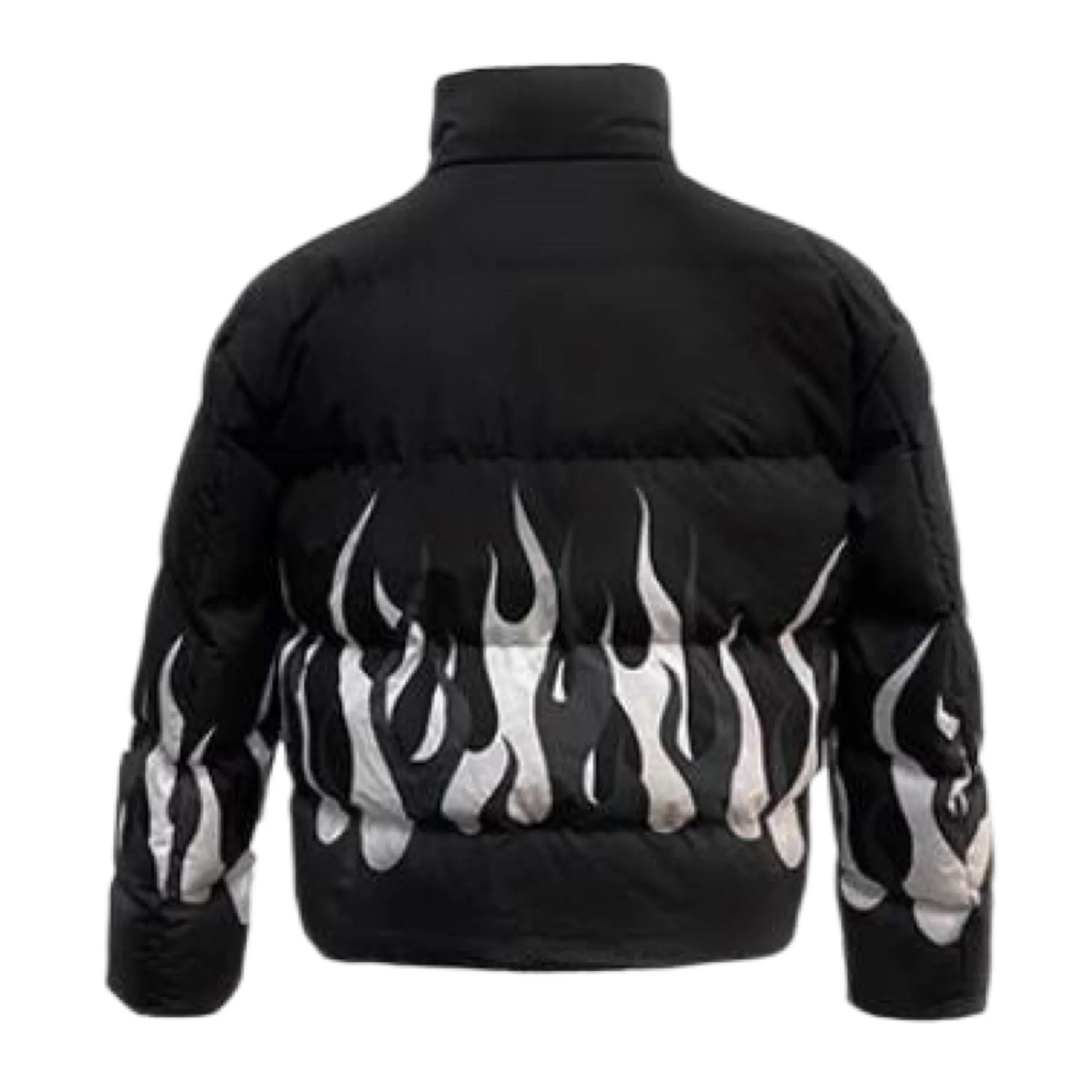 Coldstone Flames Motorcycle Hip Hop Jacket Cotton Thermal Padded Black and White Size S, M, L, XL