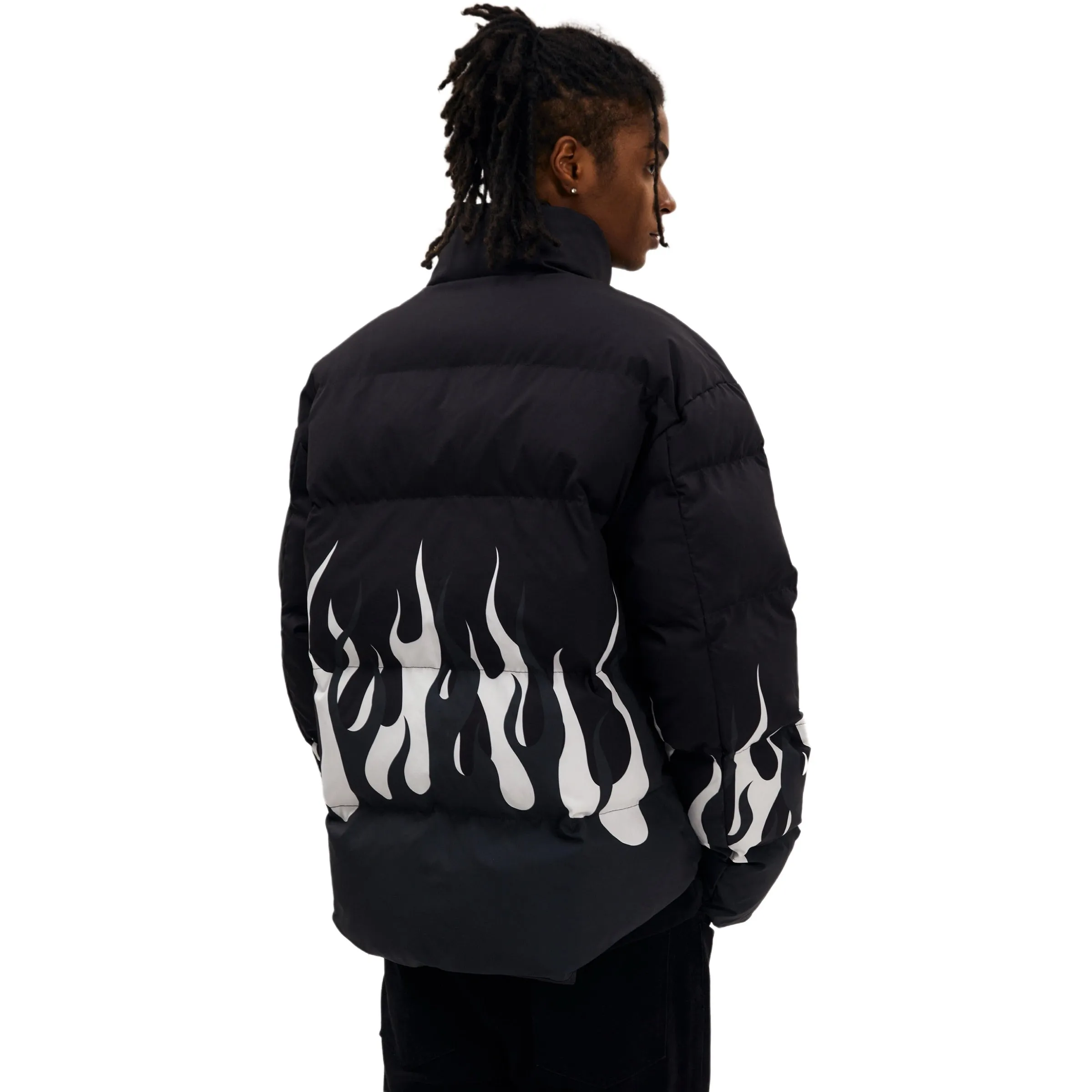 Coldstone Flames Motorcycle Hip Hop Jacket Cotton Thermal Padded Black and White Size S, M, L, XL