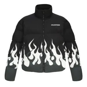 Coldstone Flames Motorcycle Hip Hop Jacket Cotton Thermal Padded Black and White Size S, M, L, XL