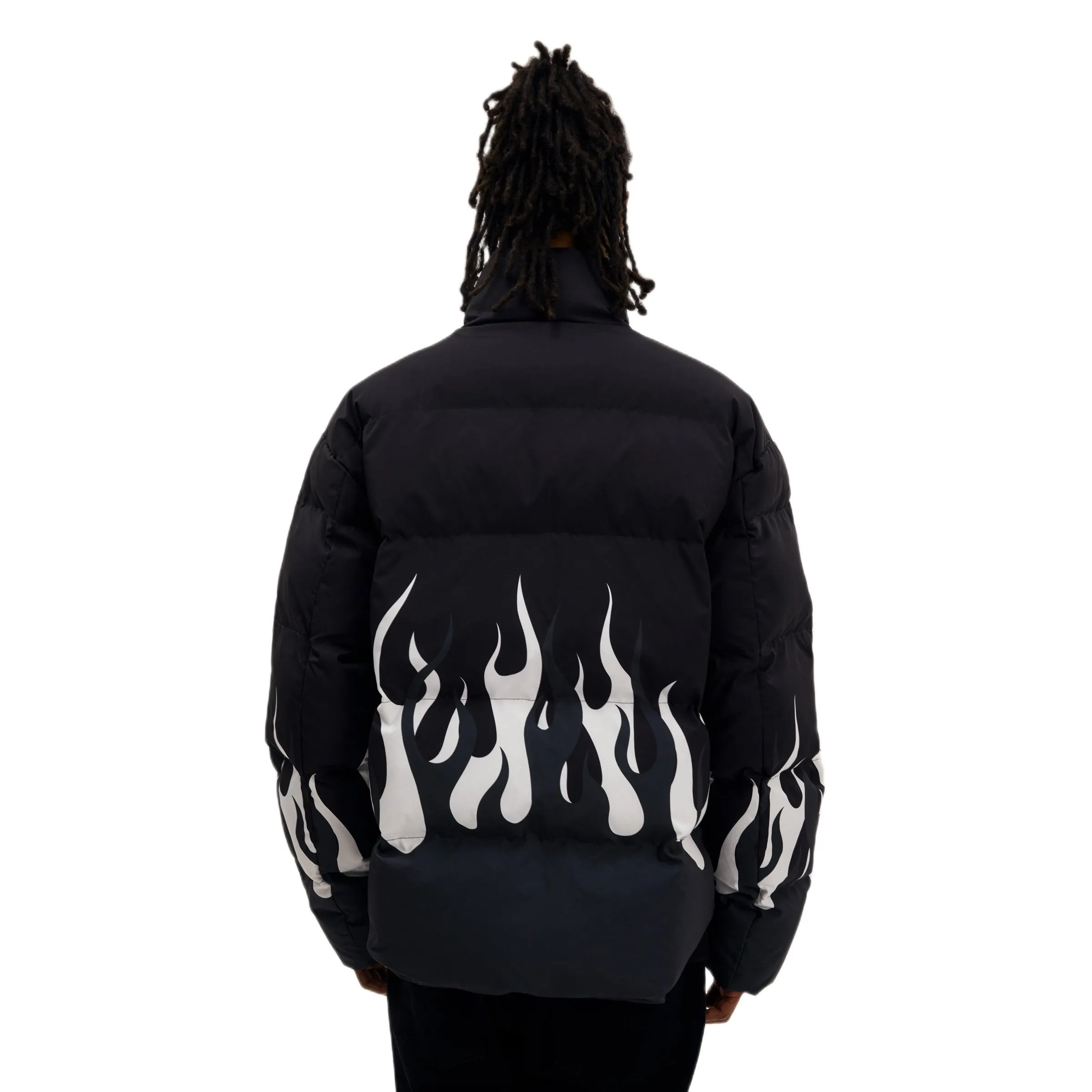 Coldstone Flames Motorcycle Hip Hop Jacket Cotton Thermal Padded Black and White Size S, M, L, XL