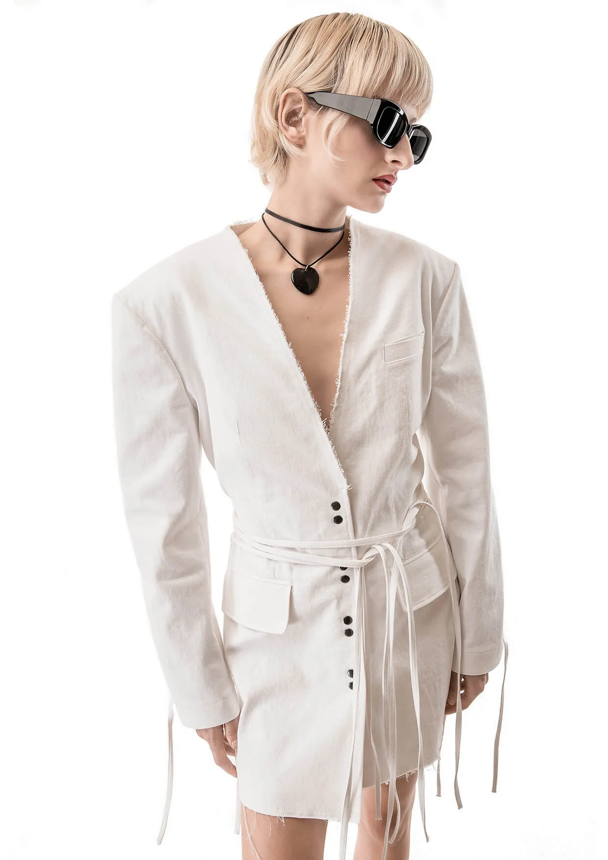 Cut-Out Fringed Denim Jacket-Dress