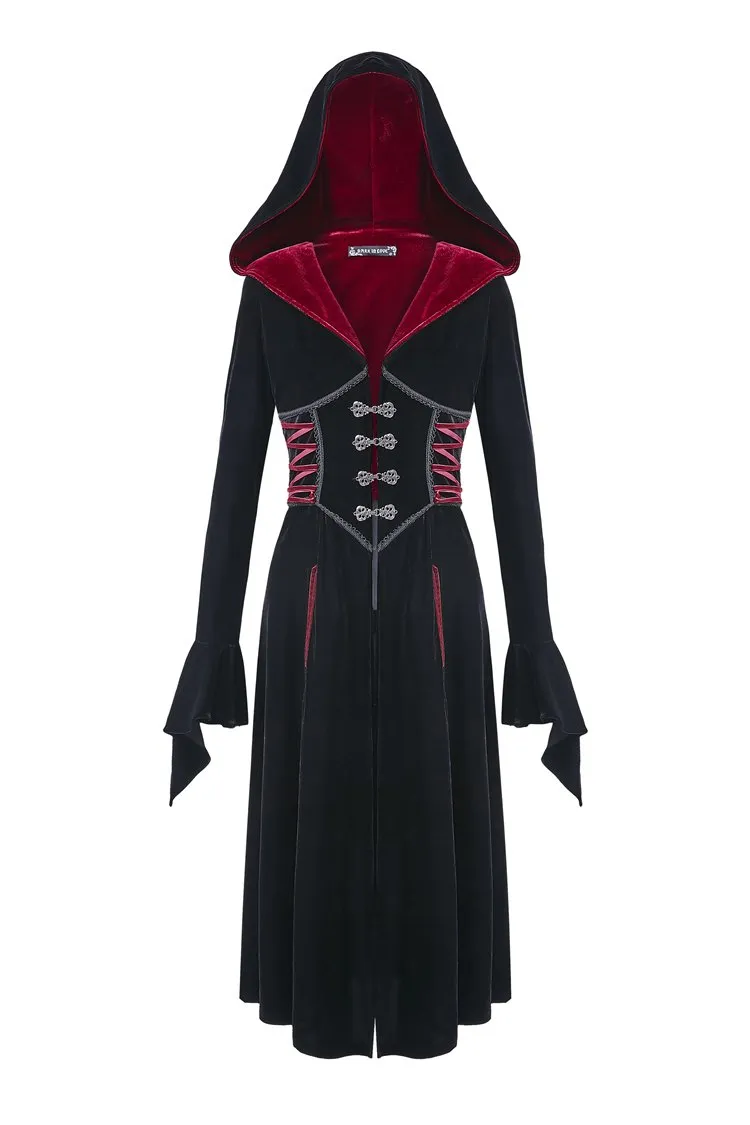 DARK IN LOVE Gothic Black red button lace-up long jacket JW164