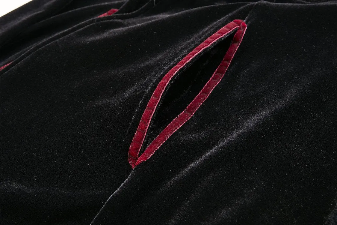 DARK IN LOVE Gothic Black red button lace-up long jacket JW164