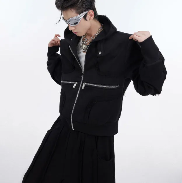 Deconstruct 3D Do Old Short Padded Shoulder Hoodie Red Tracksuit Jacket