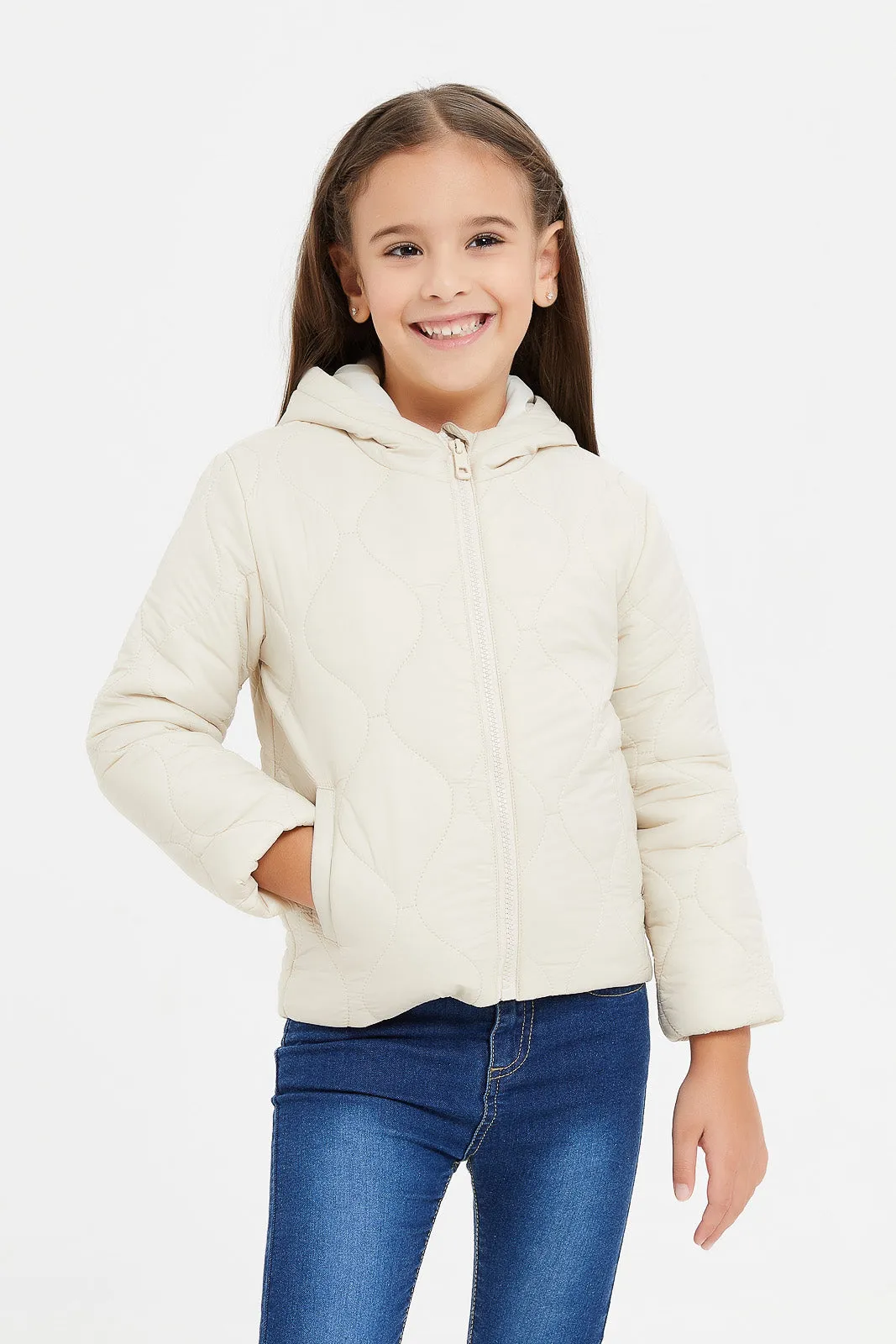 Girls Beige Padded Jacket