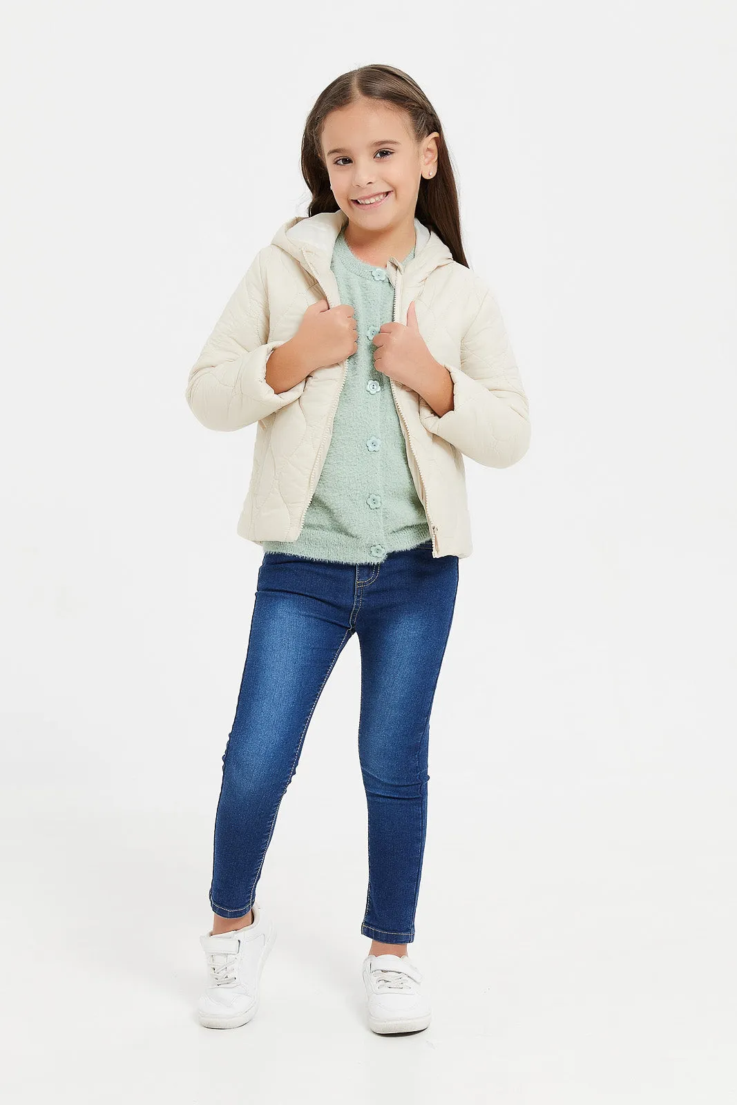 Girls Beige Padded Jacket