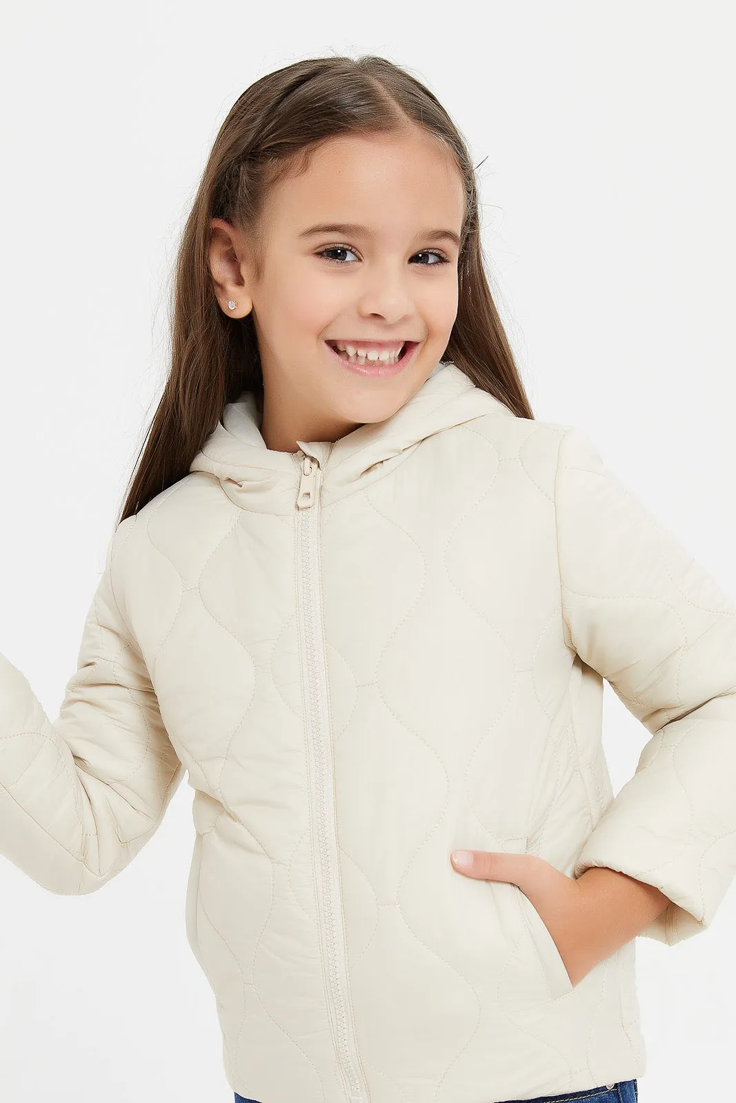 Girls Beige Padded Jacket