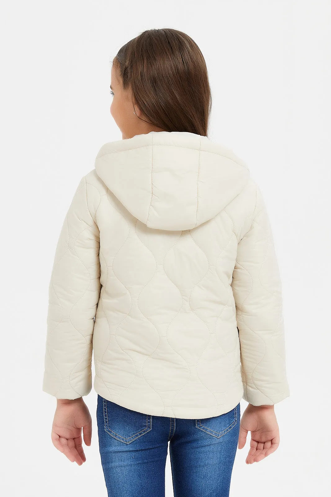 Girls Beige Padded Jacket