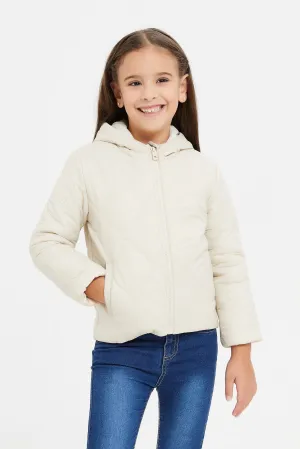 Girls Beige Padded Jacket