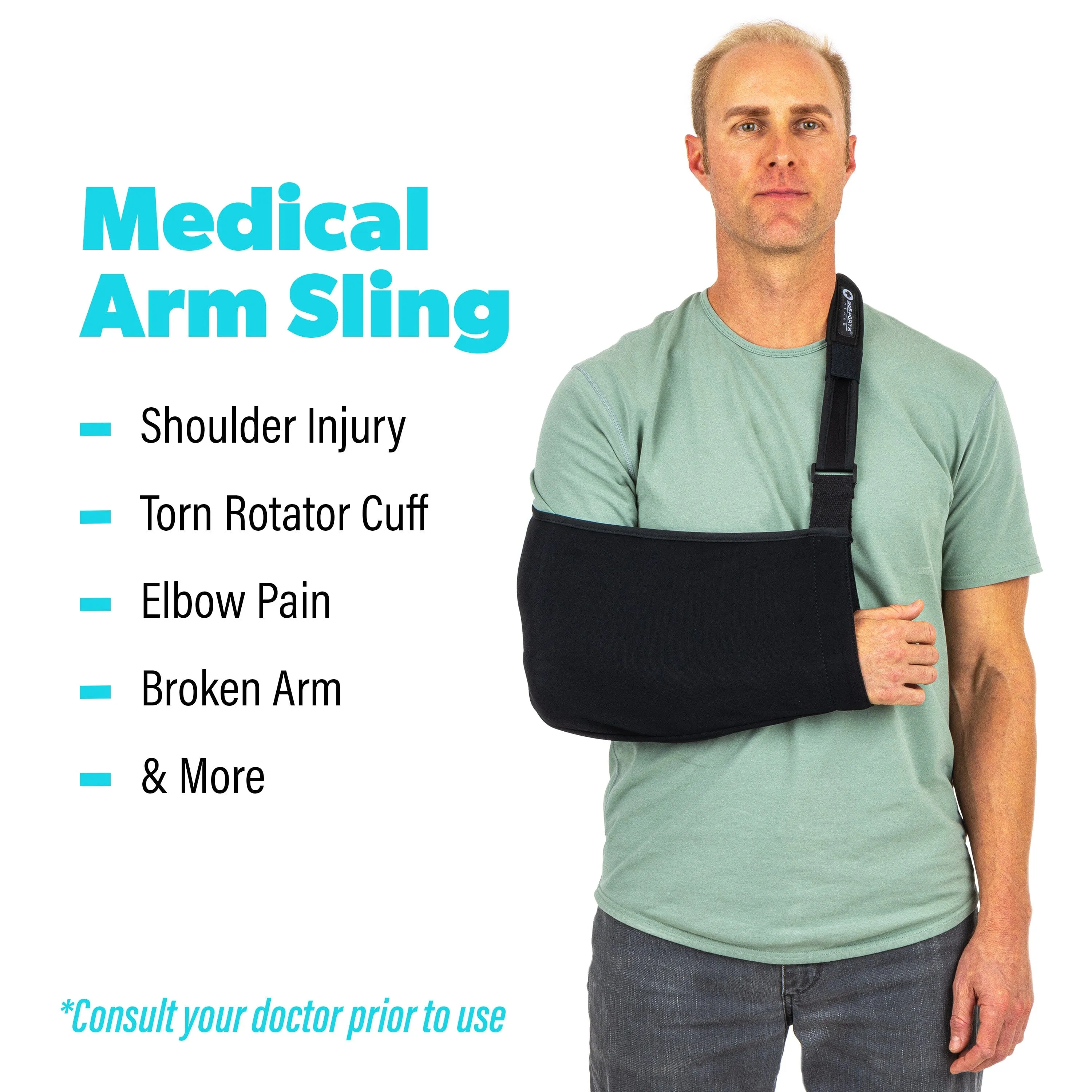 GoSports Arm Sling for Shoulder Injury, Elbow Injury, and Torn Rotator Cuff - Adjustable Shoulder Sling for Men & Women - Left & Right Arm Sling