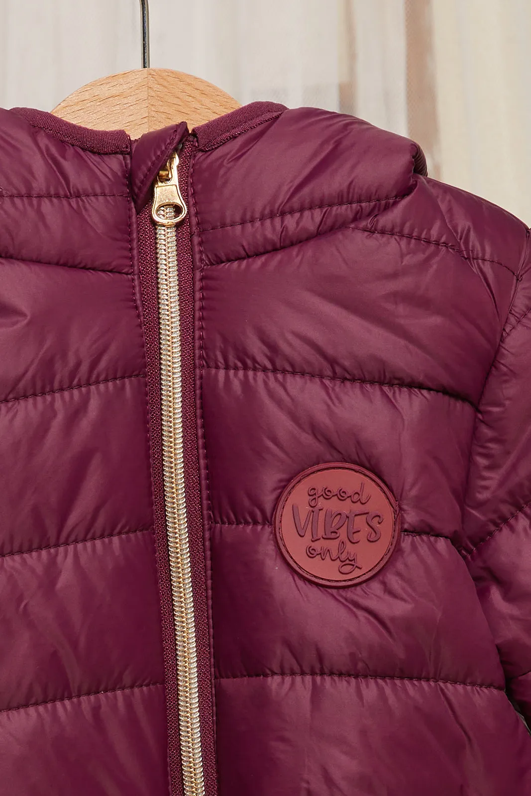 Infant Girls Burgundy Padded Hooded Jacket