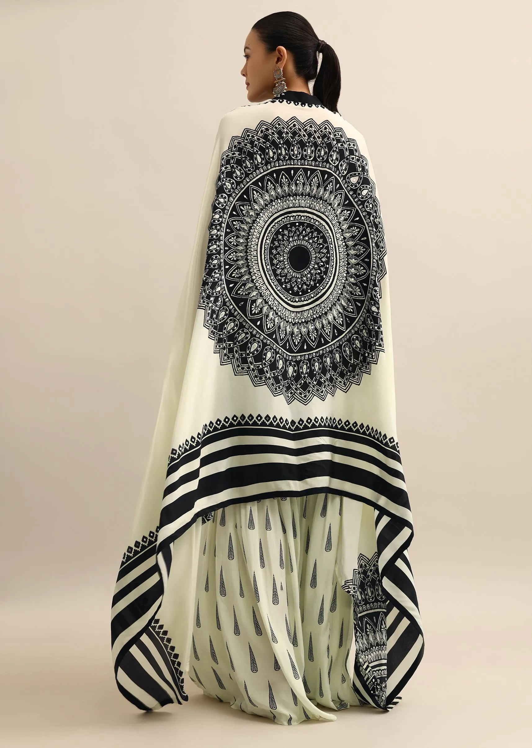 Ivory Printed Crop Top And Sharara Set