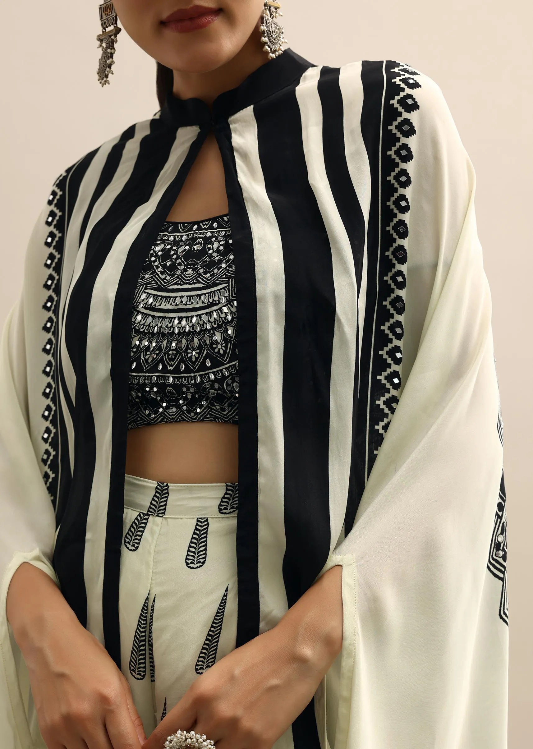 Ivory Printed Crop Top And Sharara Set